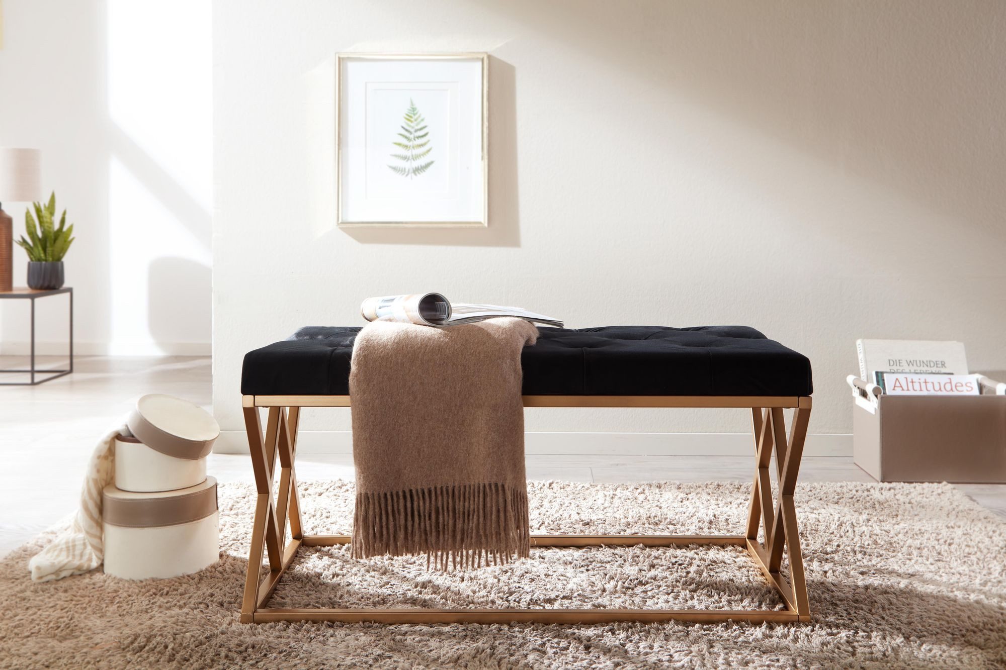 Wohnling Polsterbank WL6.619 Sitzbank Schwarz 90 cm Bettbank Chesterfield Flurbank Samt (Samt Schwarz / Gold 90x46x44 cm, Flur Polsterbank), Bettbank Schlafzimmer, Garderobenbank Chesterfield