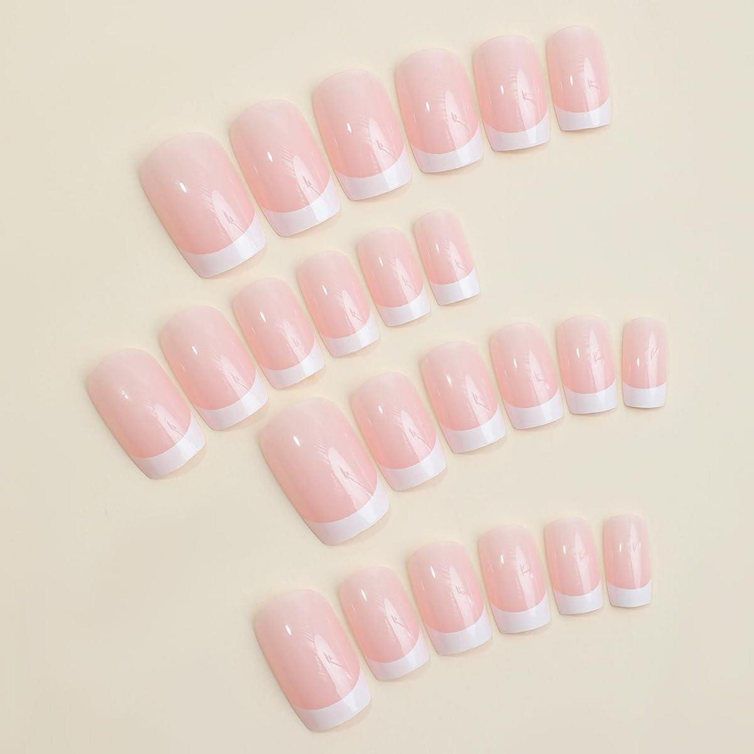 LuxusKollektion Kunstfingernägel 24 Stück Glossy Eckig Nägel Weiß Pink Künstliche Fingernägel – Bild 2 von 4