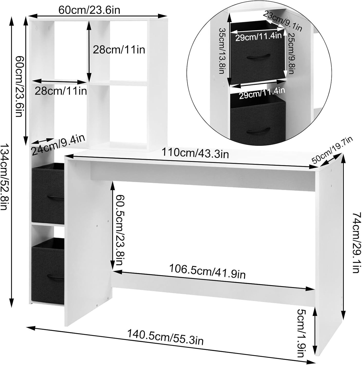 Woltu Schreibtisch, mit Regal 2 Vliesstoffboxen, für Büro Home Office Arbei günstig online kaufen