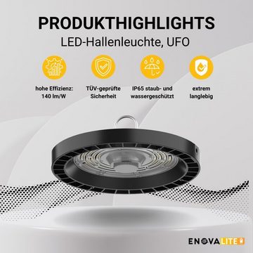 ENOVALITE LED Arbeitsleuchte LED-HighBay, UFO, 200 W, 28000 lm, 4000 K (neutralweiß), IP65, TÜV, LED fest integriert, neutralweiß