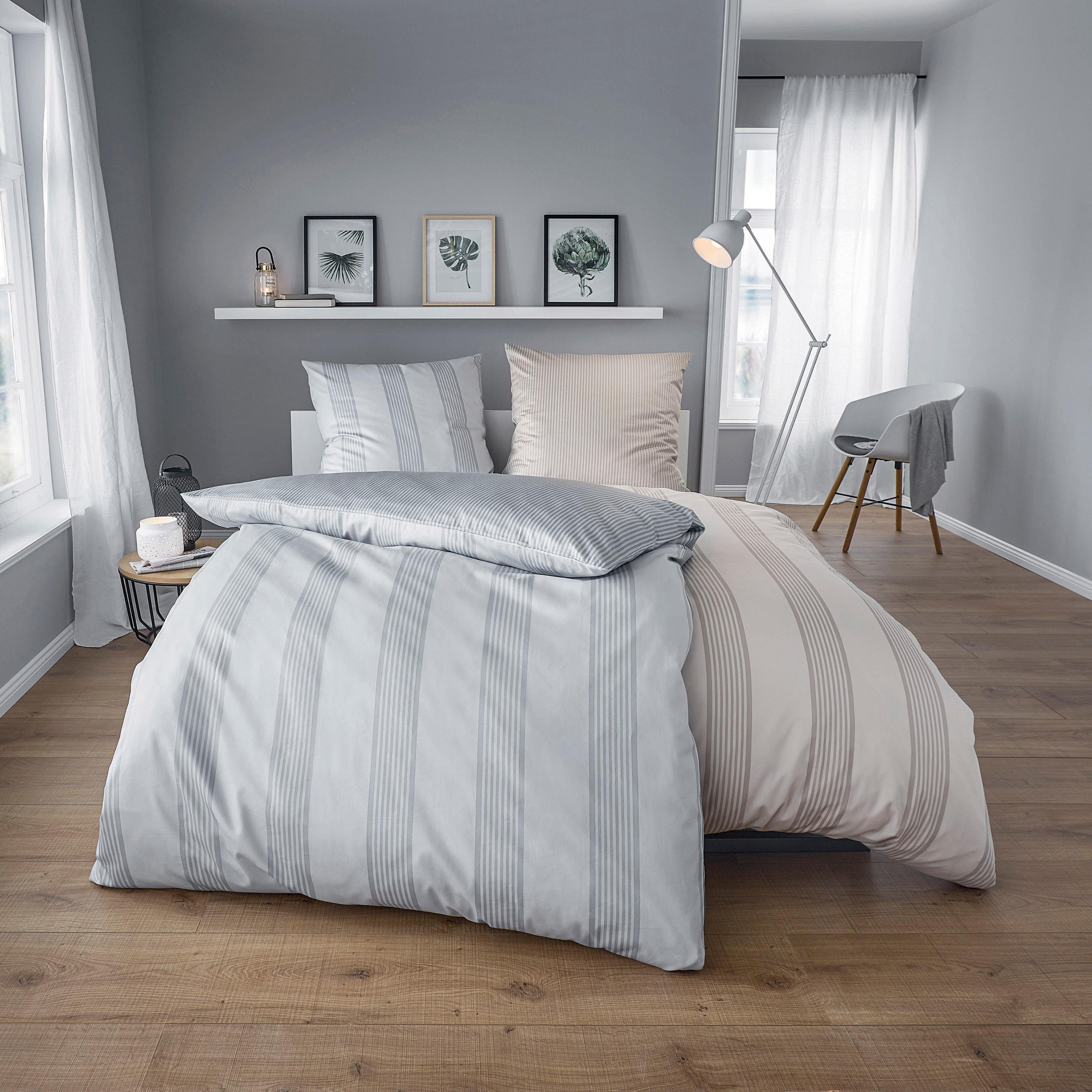 Kleine Wolke Wendebettwäsche Lina, Mako-Satin, 2 teilig, im eleganten Streifendesign