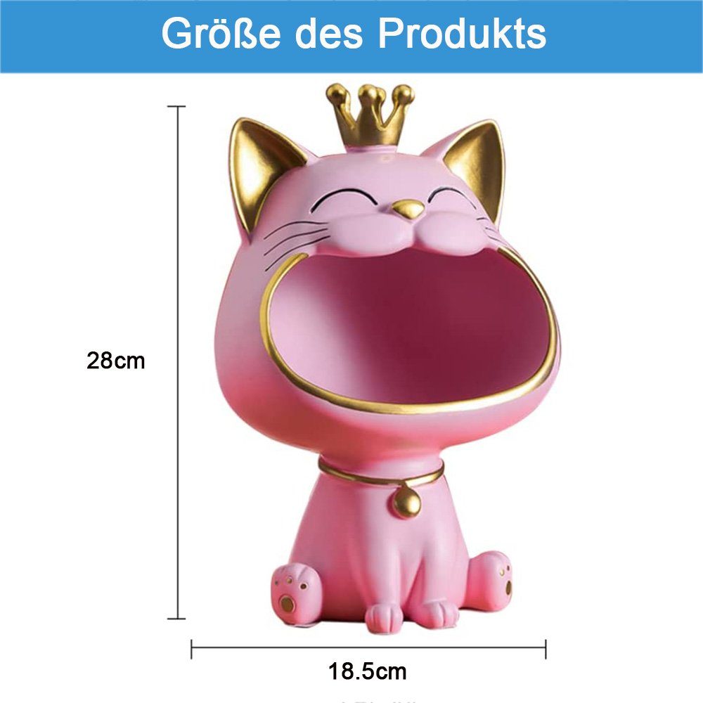 Aufbewahrungsbox,Cat Skulptur Rosa Katze Statue, Figuren zggzerg Schlüssel Lachende Dekoschale