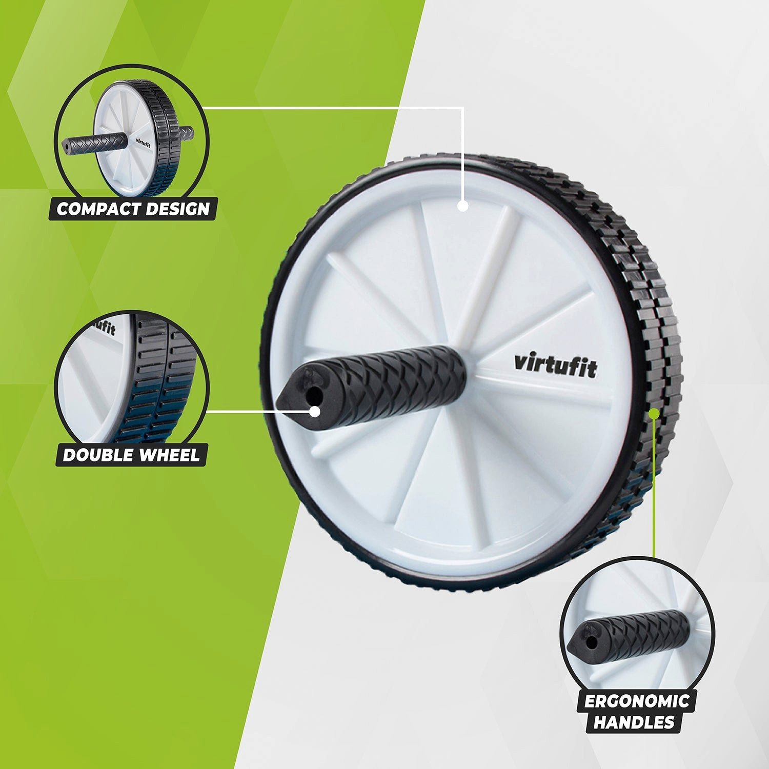 VirtuFit Core Wheel VirtuFit Doppel-Bauchmuskelrad Ab Wheel mit ergonomischen Griffen