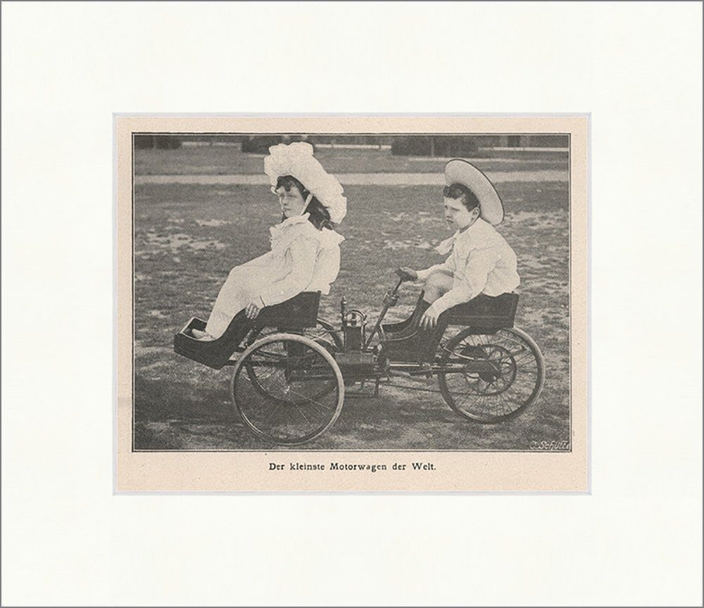 Kunstdruck Der kleinste Motorwagen der Welt Kinder Fahrzeuge Auto Mode F_Vintage, (1 St)