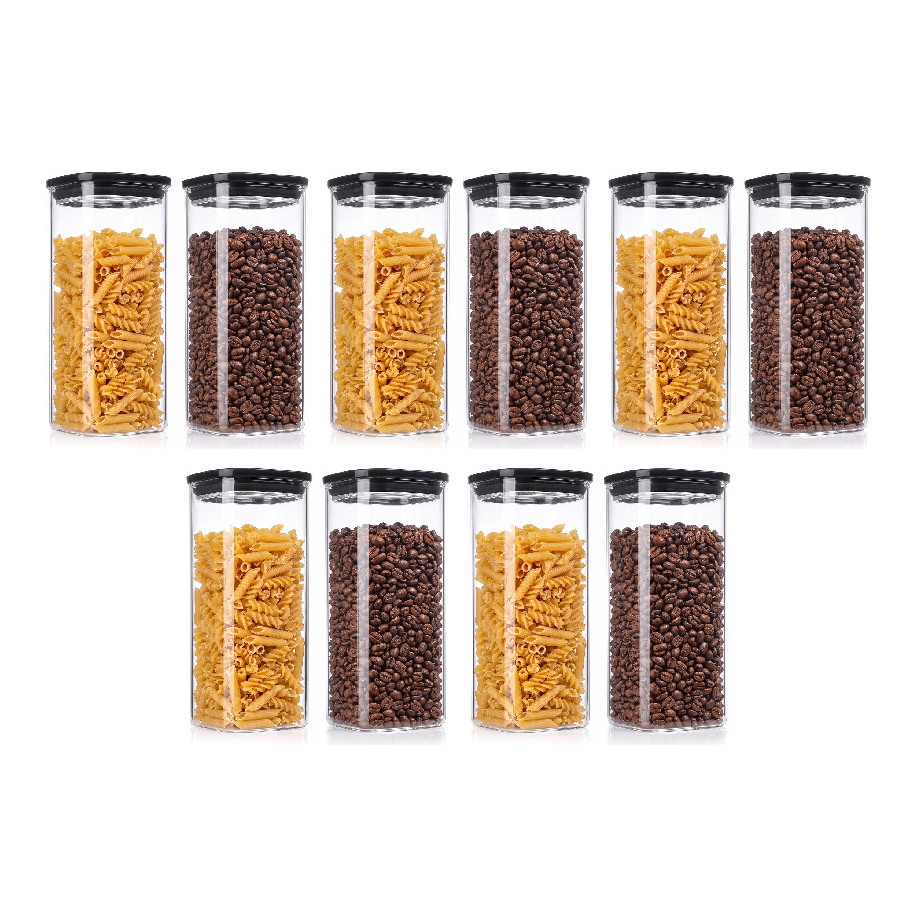Arendo Vorratsglas eckig mit Glasdeckel und Silikondichtung, luftdicht, Borosilikatglas, (Packung, 10-tlg., 10 x 1600 ml), Glas gefrier-, mikrowellen- & spülmaschinenfest, -40 bis +400 °C
