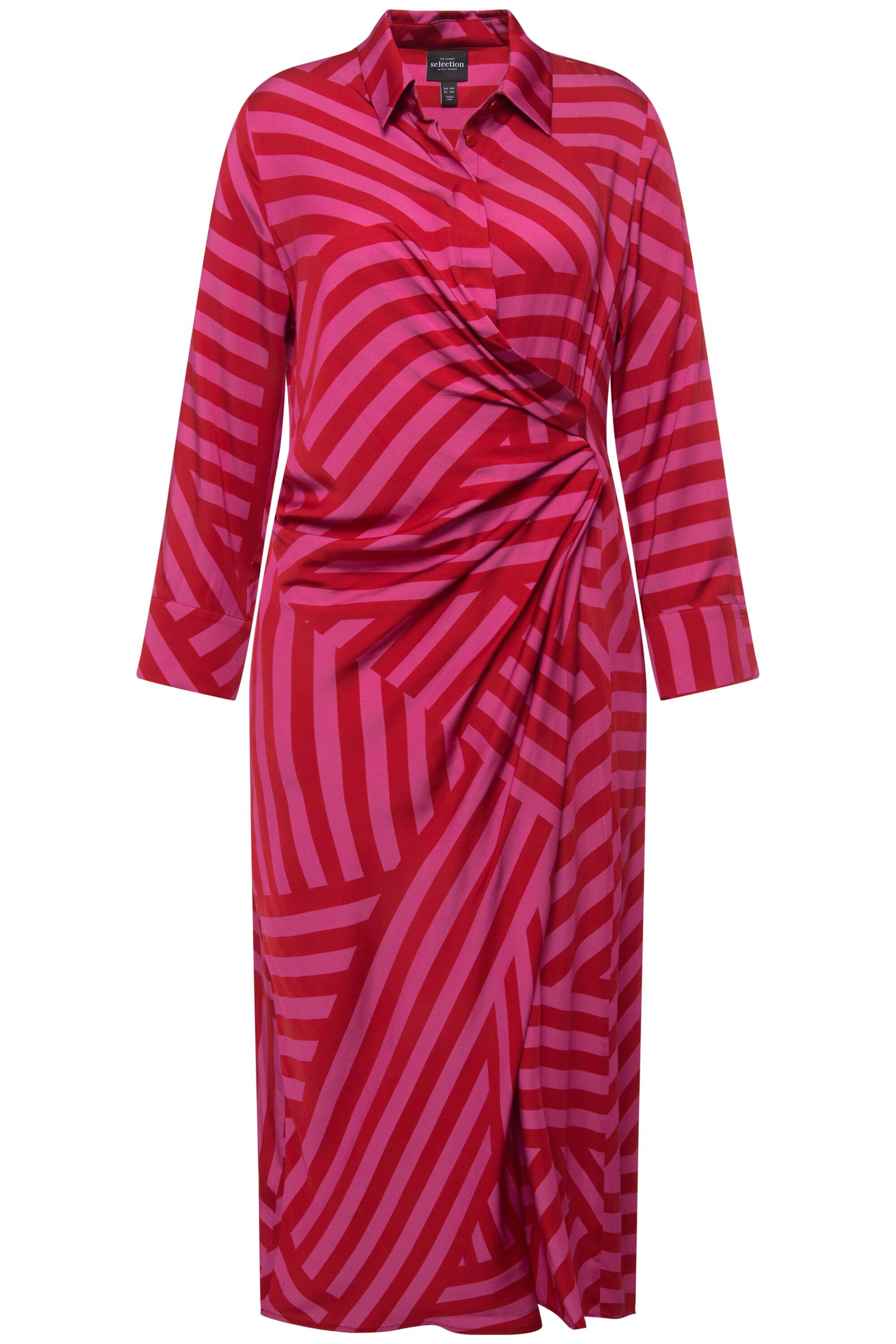Ulla Popken Maxikleid Maxikleid Streifenmix Hemdkragen Langarm günstig online kaufen