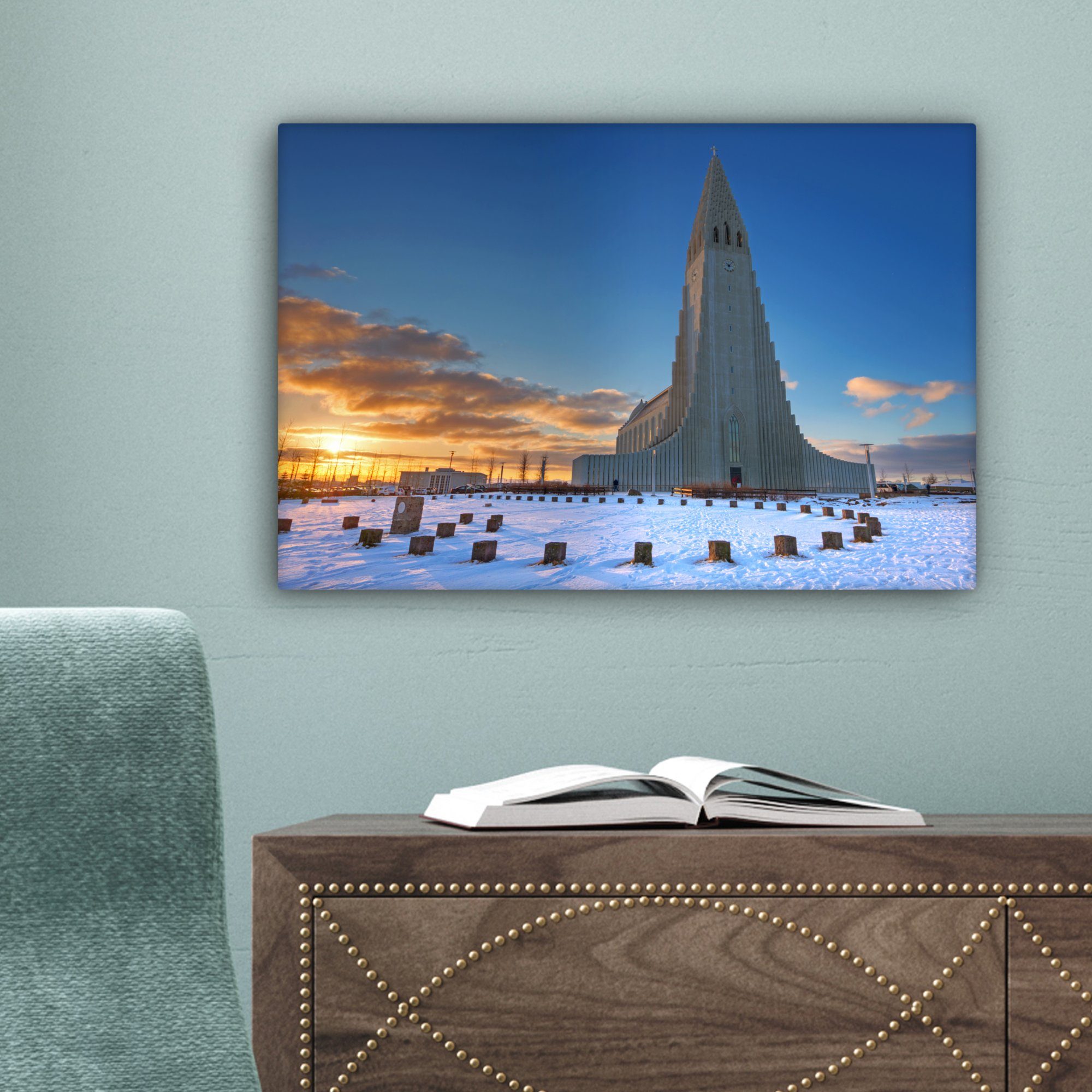 Reykjavik 30x20 St), Aufhängefertig, (1 cm Wandbild Hallgrimskirkja, OneMillionCanvasses® Leinwandbild Wanddeko, Leinwandbilder,