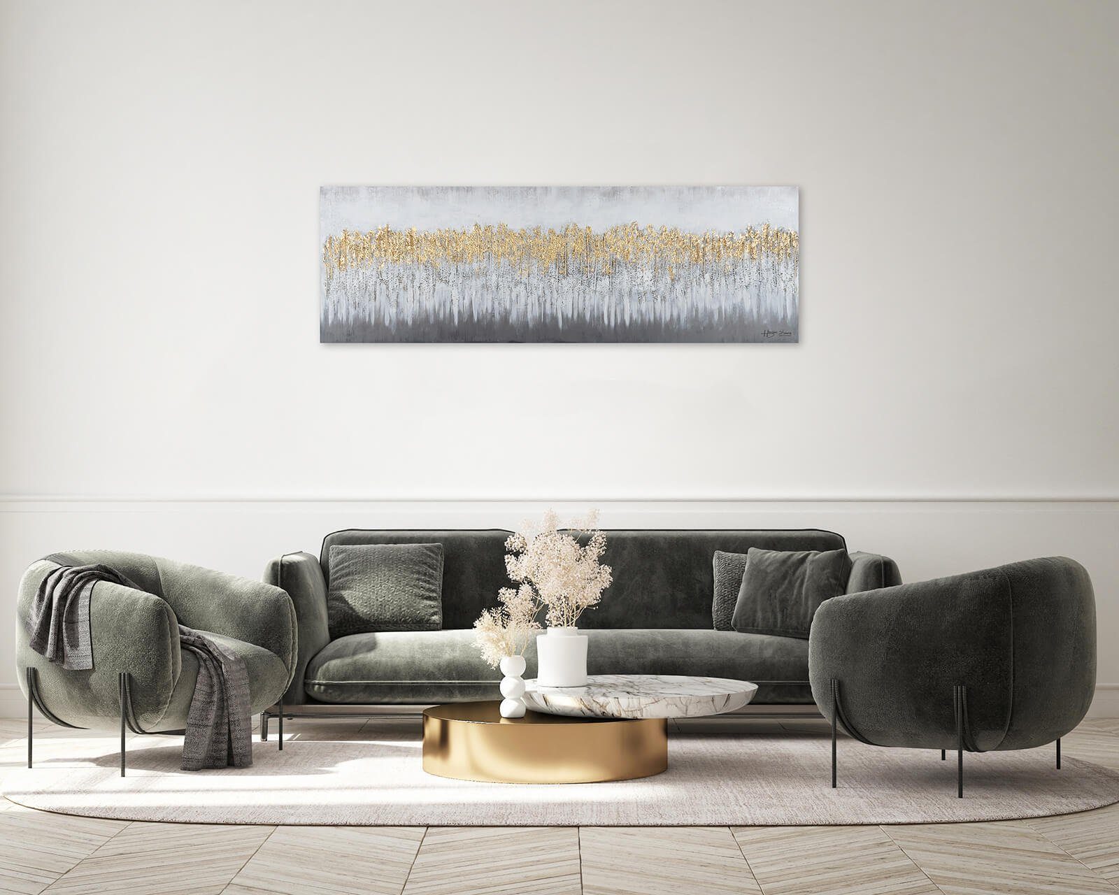 Horizon HANDGEMALT Wohnzimmer Gemälde 100% Fading cm, KUNSTLOFT Leinwandbild 150x50 Wandbild