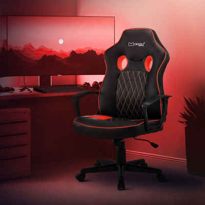 ML-DESIGN Gaming-Stuhl Bürostuhl mit Wippfunktion Kunstleder höhenverstellbar mit Armlehne, Verstellbar Drehstuhl Schwarz-Rot ergonomisch 63,5x56x115cm