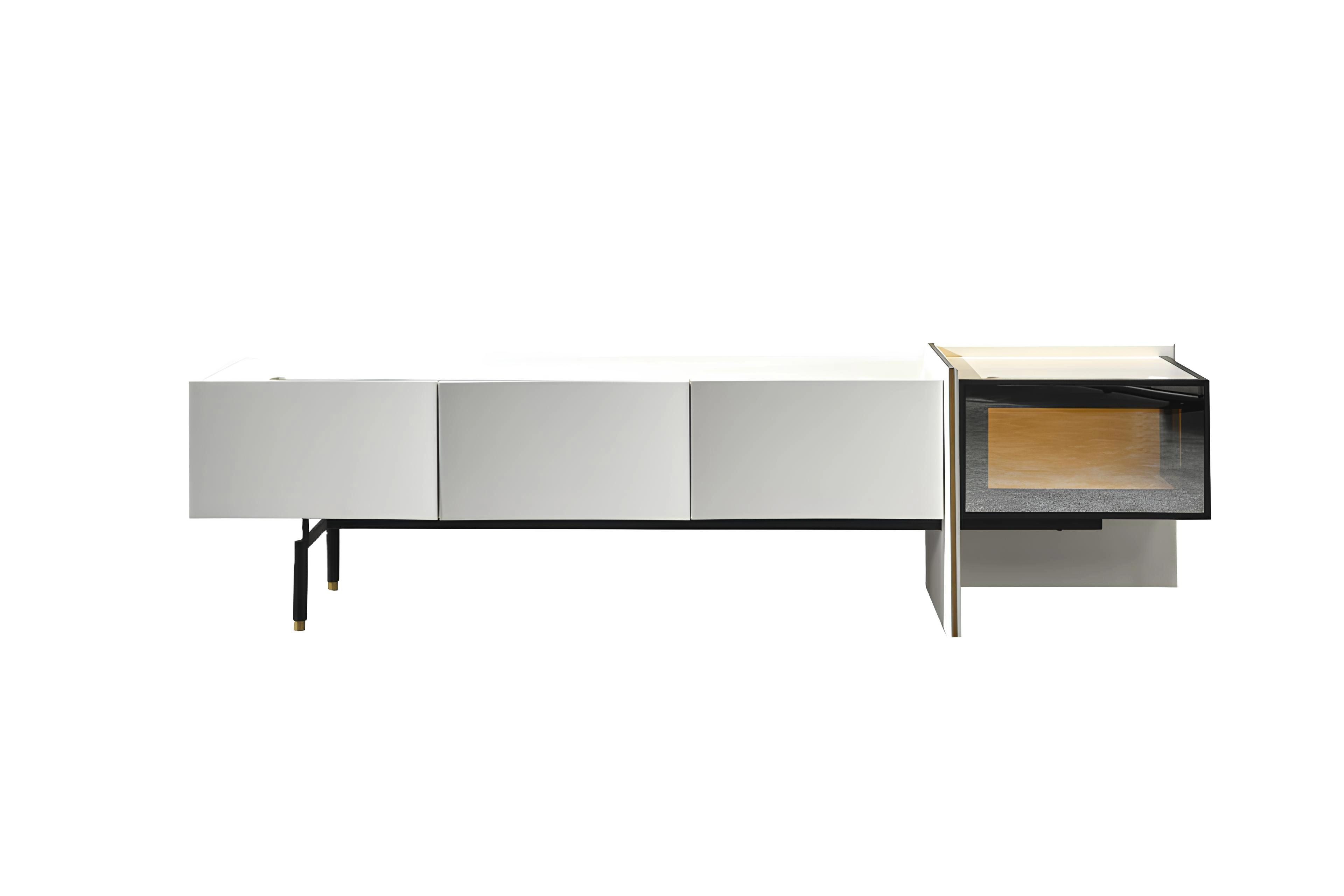 Xlmoebel Lowboard Weißes Holz TV Möbel im eleganten Sideboard-Stil für das Wohnzimmer (Lowboard, 1 St., Lowboard), Hergestellt in Europa