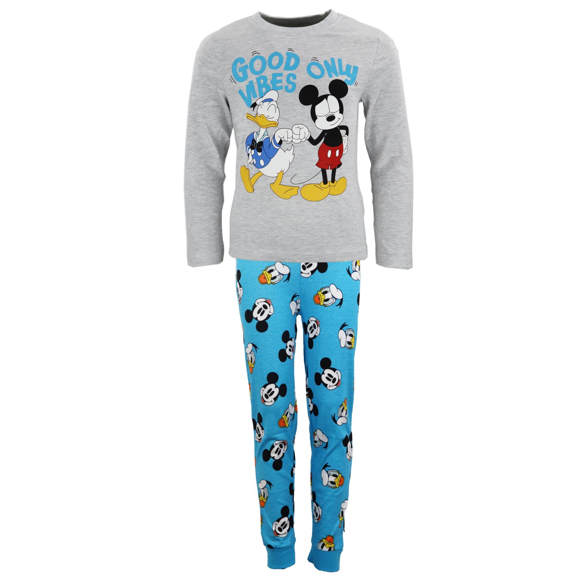 Disney Schlafanzug Disney Mickey Maus Donald Duck Kinder langarm Pyjama Gr. 98 bis 128 Grau