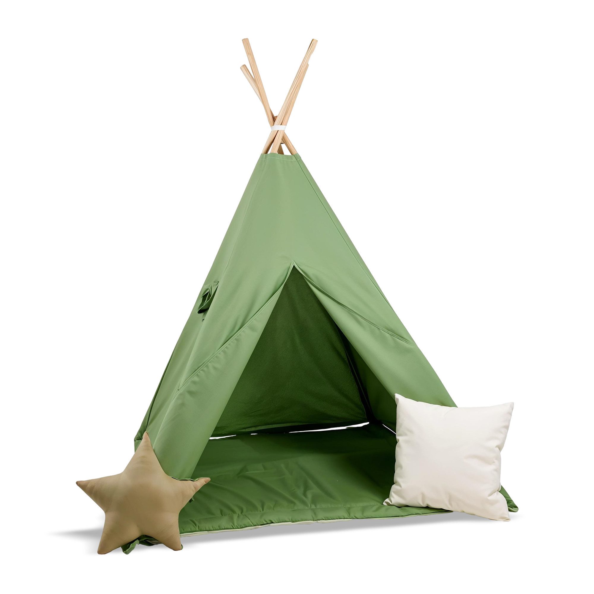Rainbow Kids Tipi-Zelt Kinderzelt Spielzelt Teepee mit Fenster, Personen: 2 (mit kleinem Zubehör, 4 tlg., mit 2 Kissen und Matte), Made in Europe