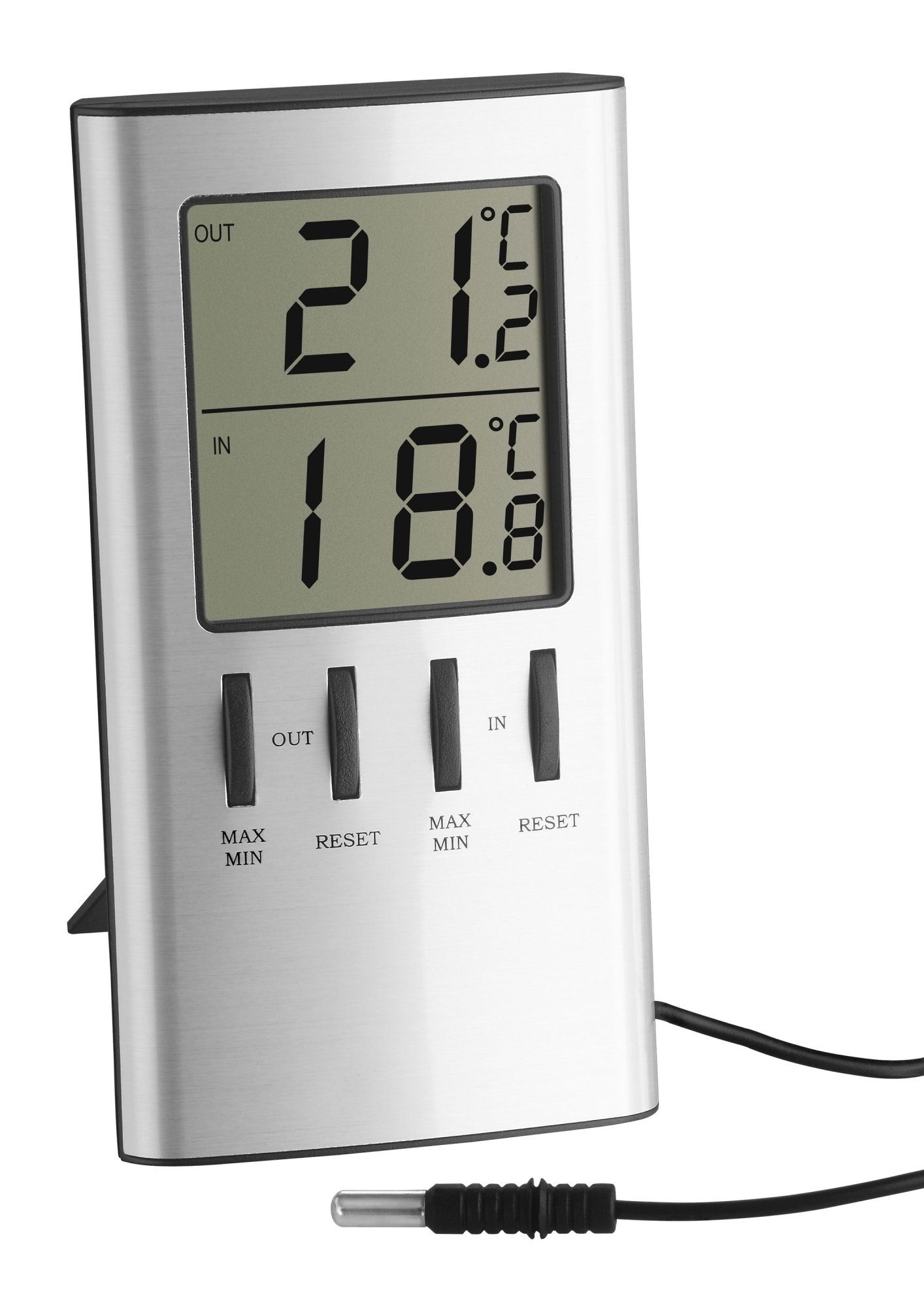 TFA Dostmann Raumthermometer TFA 30.1027 Digitales Innen-Außen-Thermometer mit Messfühler