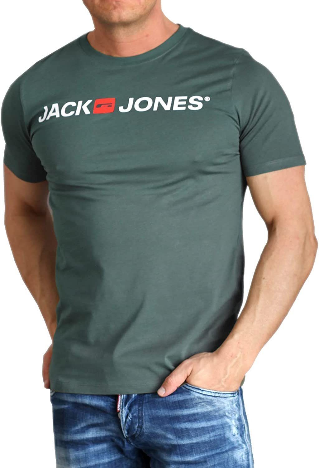 Print-Shirt Jones & aus Rundhalsausschnitt, mit Dark Baumwolle Slate Jack
