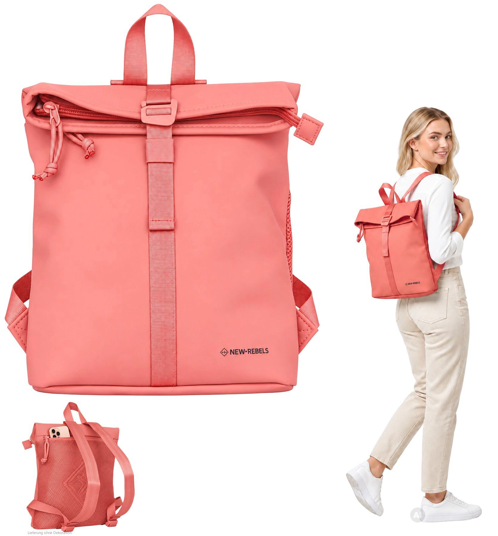 NEW REBELS Freizeitrucksack Damen klein Rucksack Handtasche Tasche, Reise Freizeit Bag wasserabweisend aus Plane + bagboom Etui