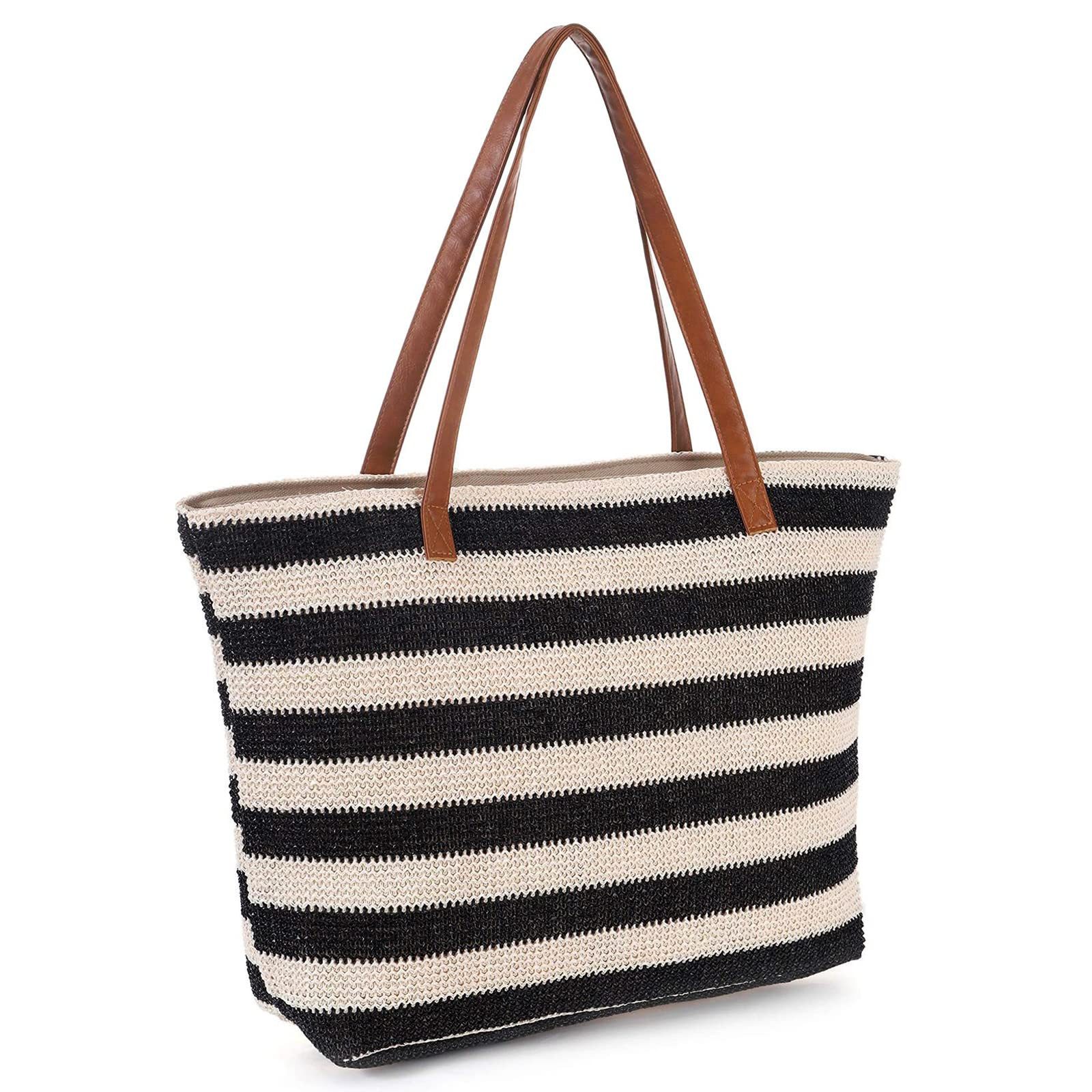 ZEUOPQ Strandtasche Damen-Strohstrandtasche Stroh Strandtasche Große günstig online kaufen