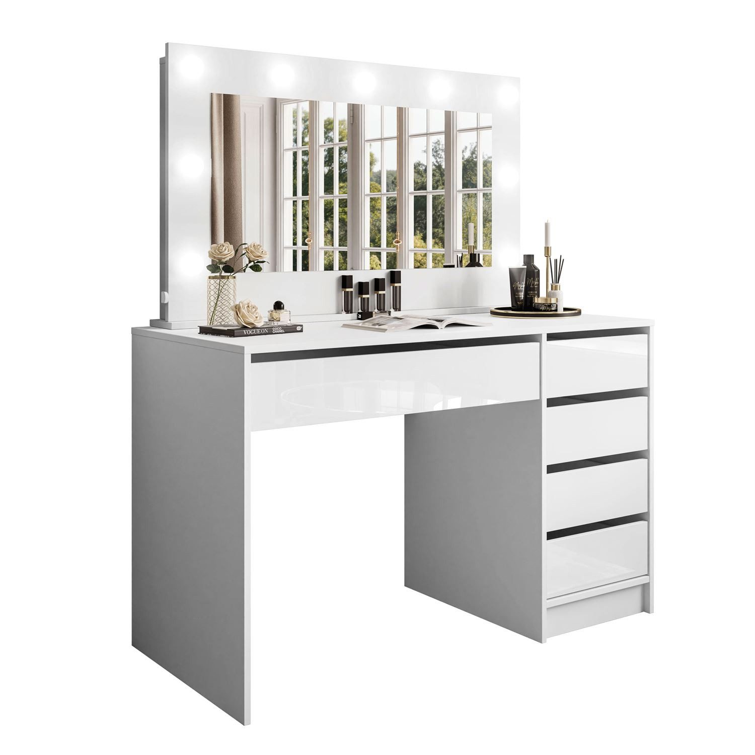 Lookway Schminktisch MADA Spiegel Schubladen Schreibtisch Weiß Hochglanz LE günstig online kaufen