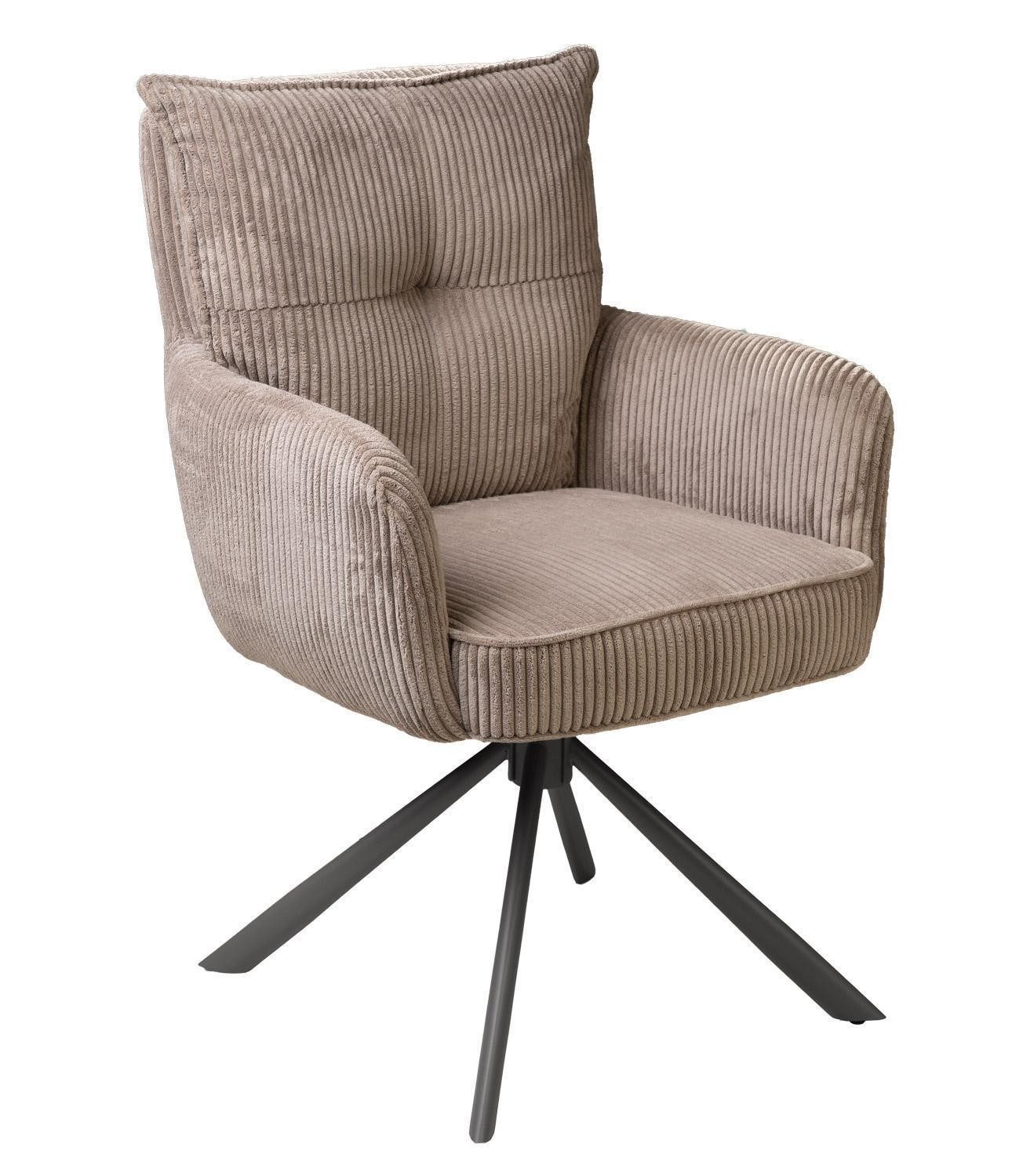 Home4You Polsterstuhl, Taupe, Cordoptik, Metallgestell, (1 St), 180 Grad Drehbar, Rückholfunktion, B 47 x H 51 x T 46 cm