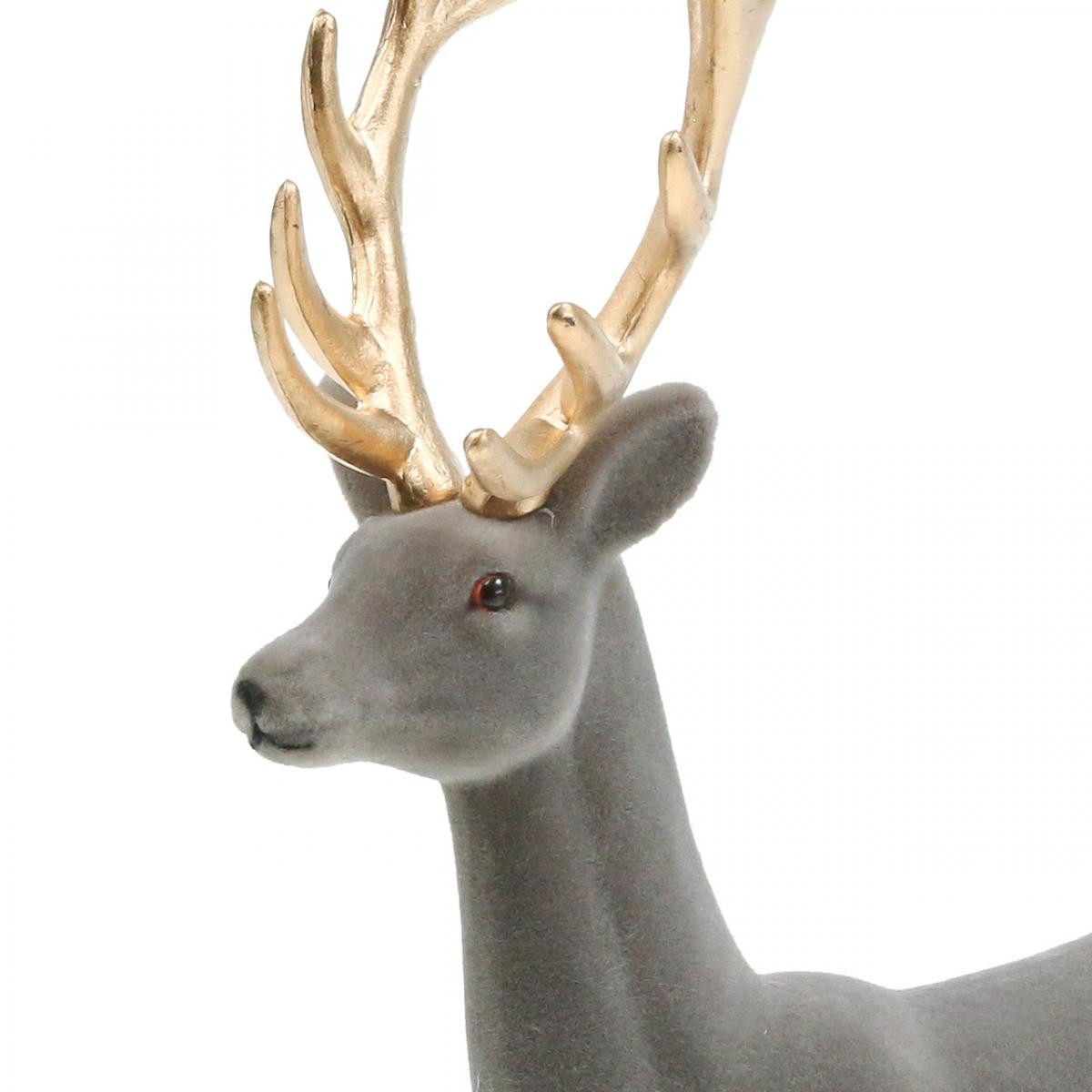 Florists Products Weihnachtsmann Deko Hirsch Rentier Figur Grau Gold Geweih Tischdeko