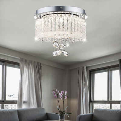 etc-shop Deckenleuchte, LED Decken Chrom Leuchte Kristall Glas Behang Wohn Ess Zimmer Beleuchtung Lampe