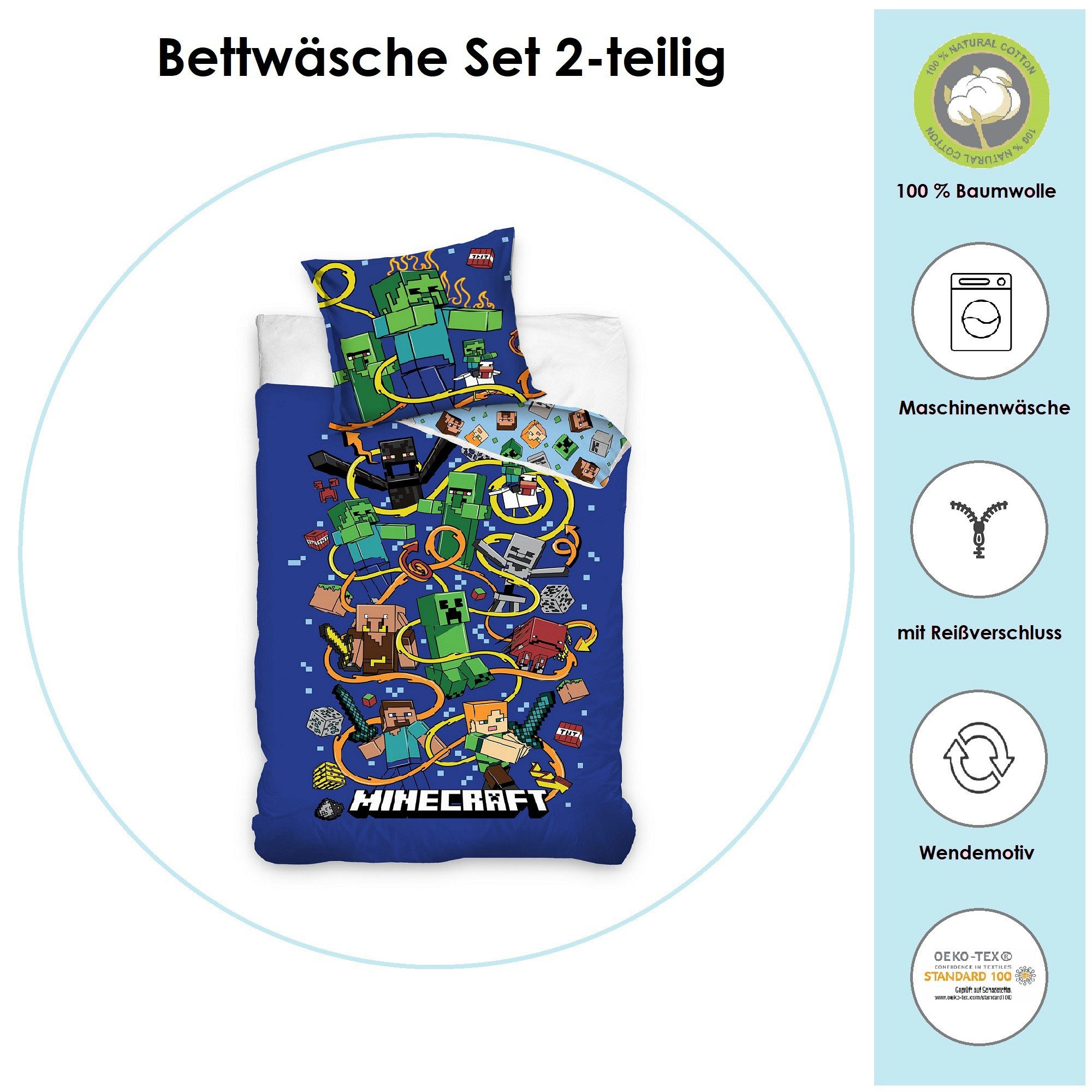 Familando Kinderbettwäsche Minecraft Slurp 135x200 80x80 günstig online kaufen