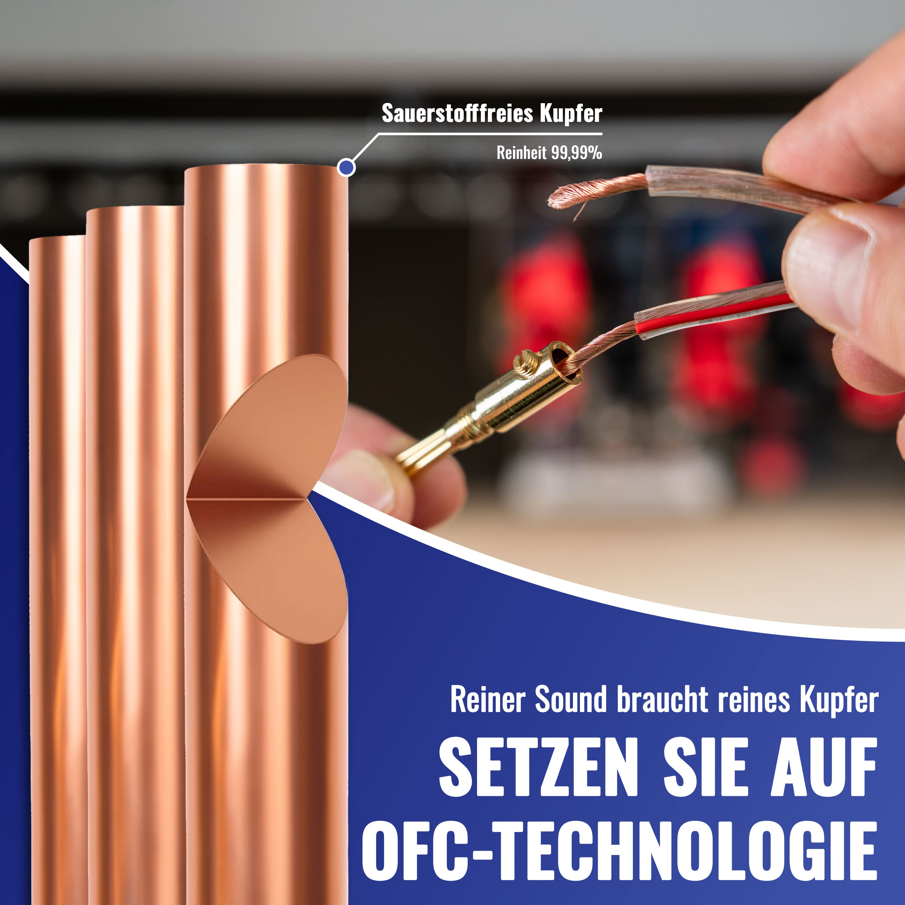 Poppstar Lautsprecherkabel (2x2,5mm) Vollkupfer OFC 99,9% Audio-Kabel, (1000 cm), Boxenkabel für Stereoanlage und Lautsprecher