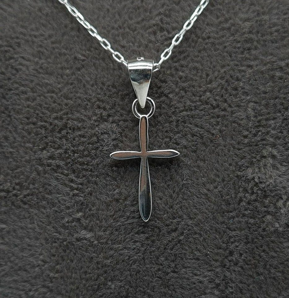 NAHLE Kette mit Anhänger Kreuz Silberkette kleines Kreuz Halskette  (inklusive Schmuckbox), rhodiniert