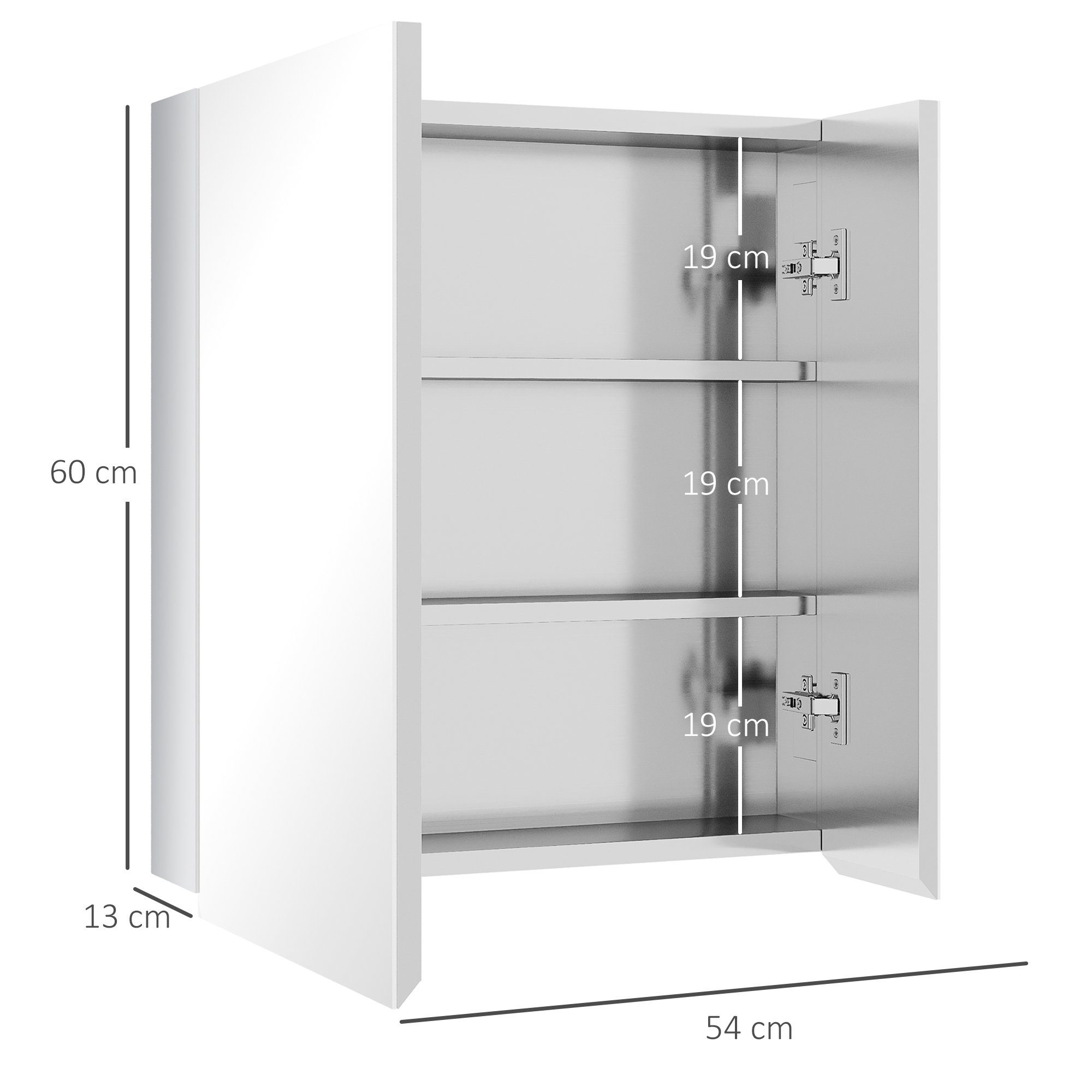 Kleankin Spiegelschrank Doppeltür, 1-St., (Set, Hängeschrank Badspiegelschrank) 3 mit Innenböden