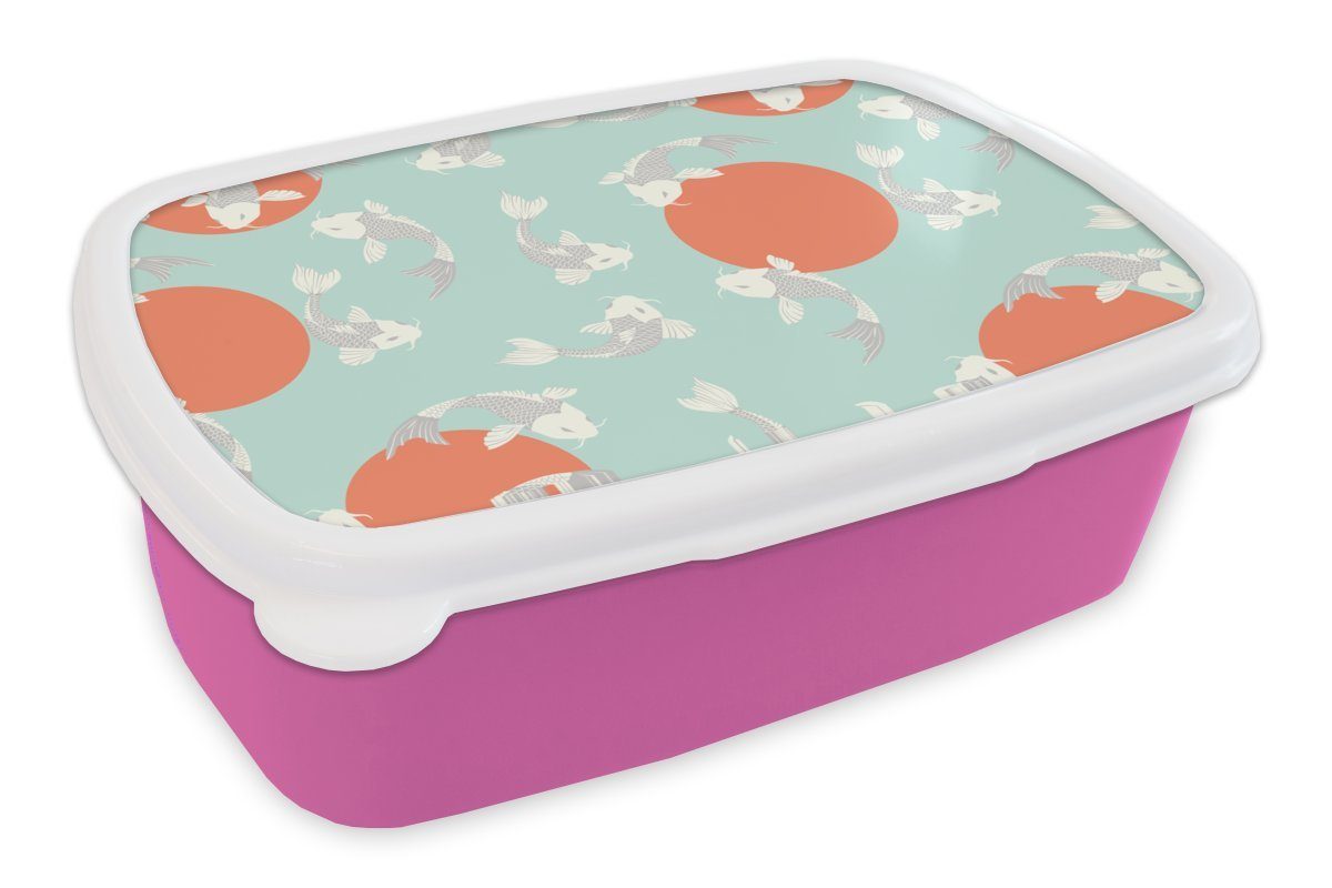 MuchoWow Lunchbox Muster - Fisch - Japan - Tier, Kunststoff, (2-tlg), Brotbox für Erwachsene, Brotdose Kinder, Snackbox, Mädchen, Kunststoff rosa