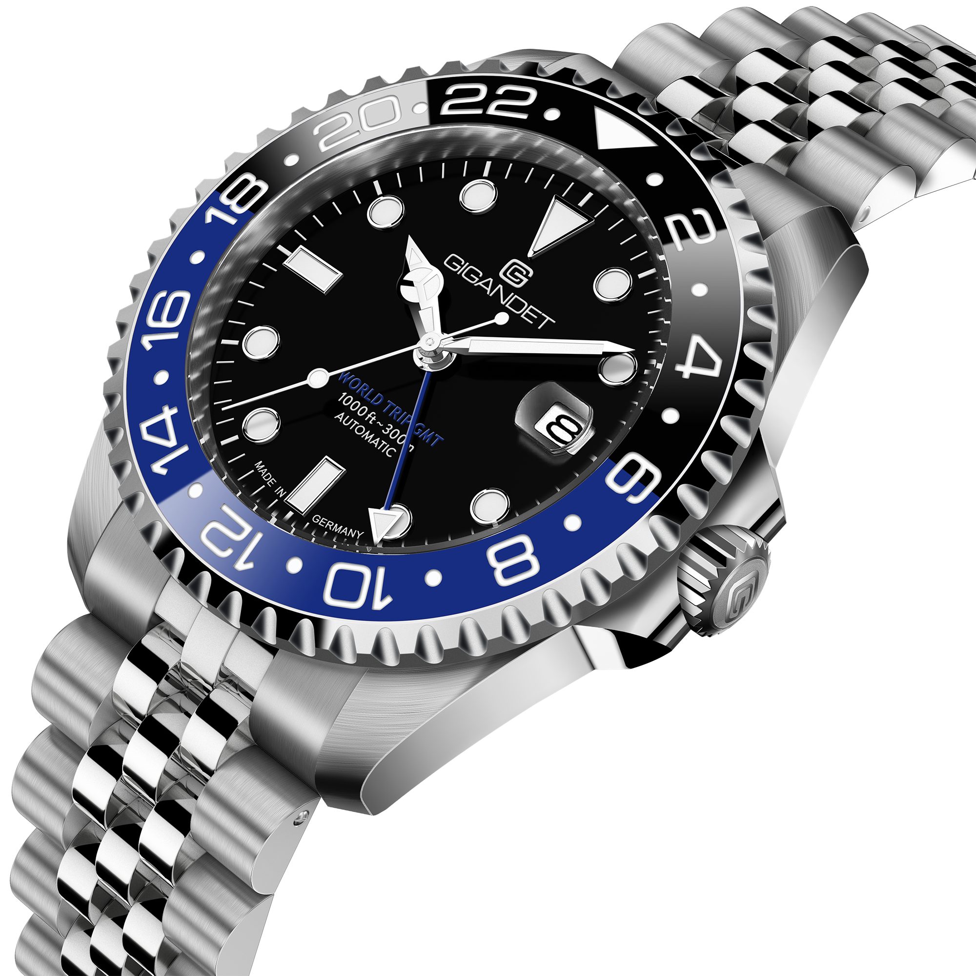 Gigandet Automatikuhr Made in Germany, Saphirglas, WORLD TRIP - G1000-008M-C, GMT, Keramik, verschraubtes Band