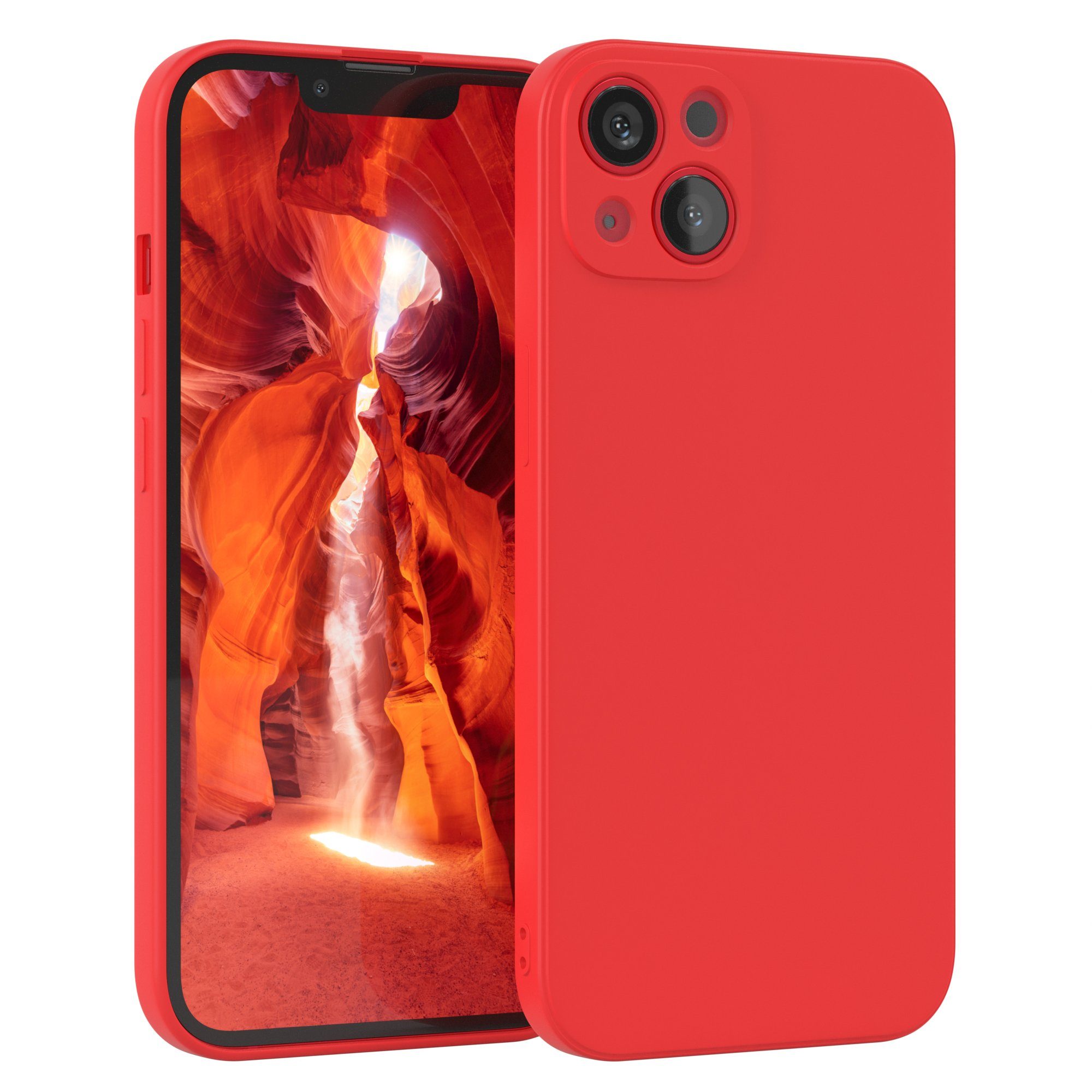 EAZY CASE Handyhülle für Apple iPhone 13 Hülle Silikon 6,1 Zoll, Silikon Schutzhülle mit Kameraschutz stoßfest handycover elastisch Rot