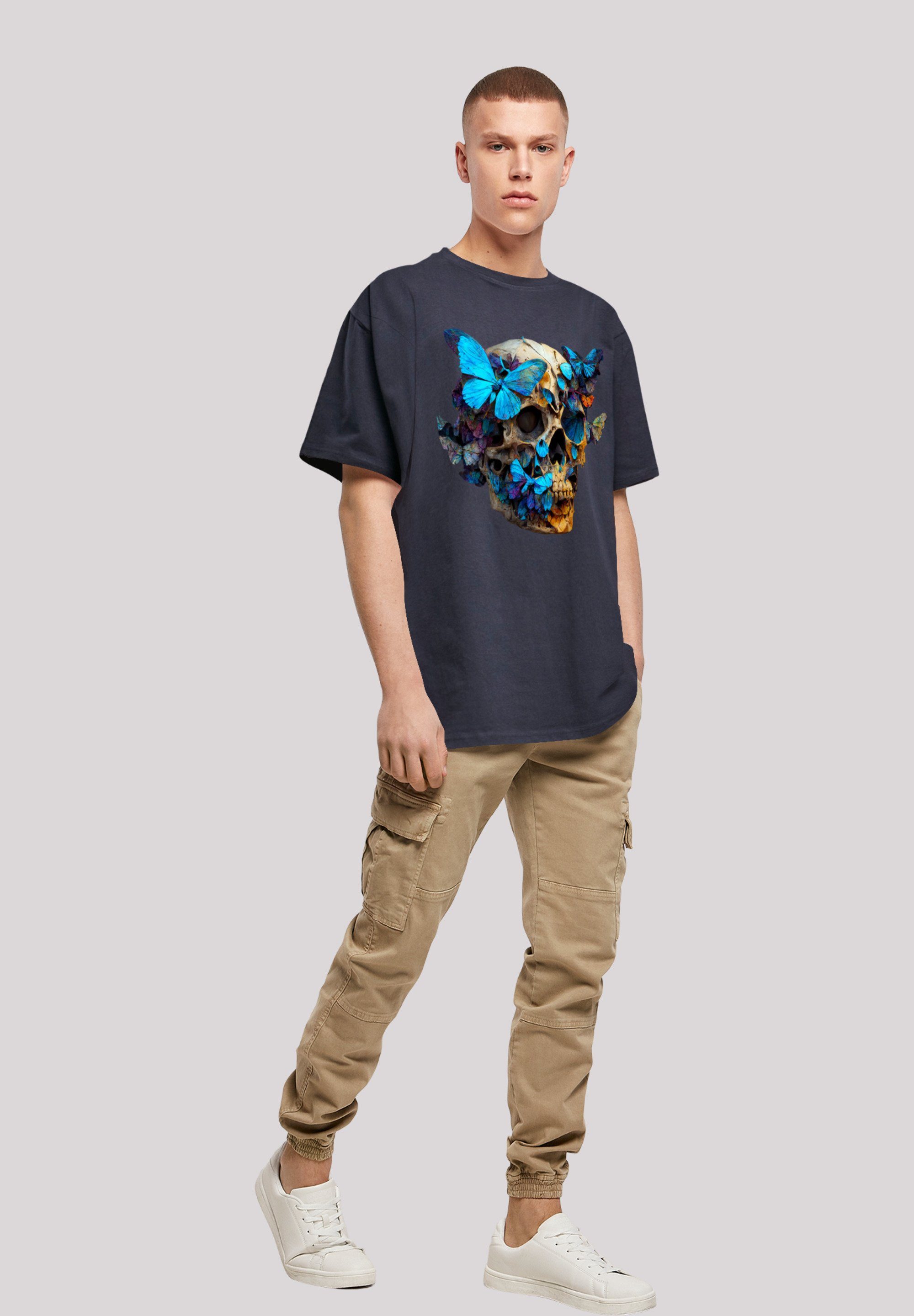 F4NT4STIC T-Shirt Schmetterling navy OVERSIZE TEE Skull Print