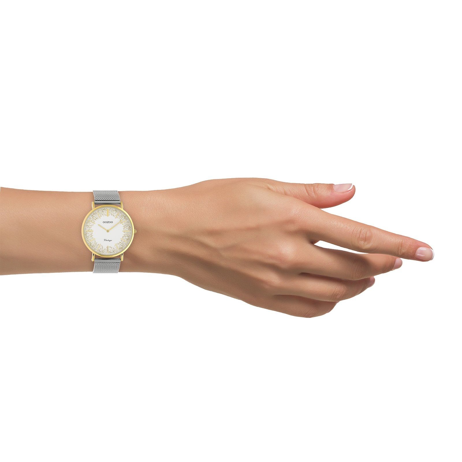 groß rund, Damenuhr Armbanduhr Elegant-Style OOZOO Analog, Edelstahl Damen Oozoo Quarzuhr (ca. Edelstahlarmband, 40mm)