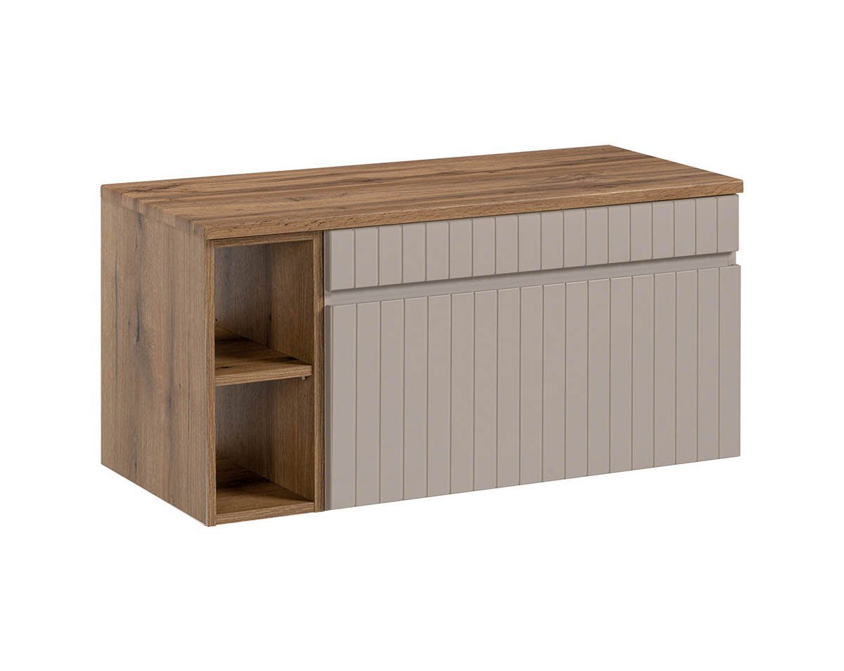einfachgutemoebel Waschtisch-Set Badezimmer Waschplatz KARATA 100cm, Unterbau + Regal, kaschmir grey, (Badmöbel Set, 1-St., Waschtisch Unterschrank)