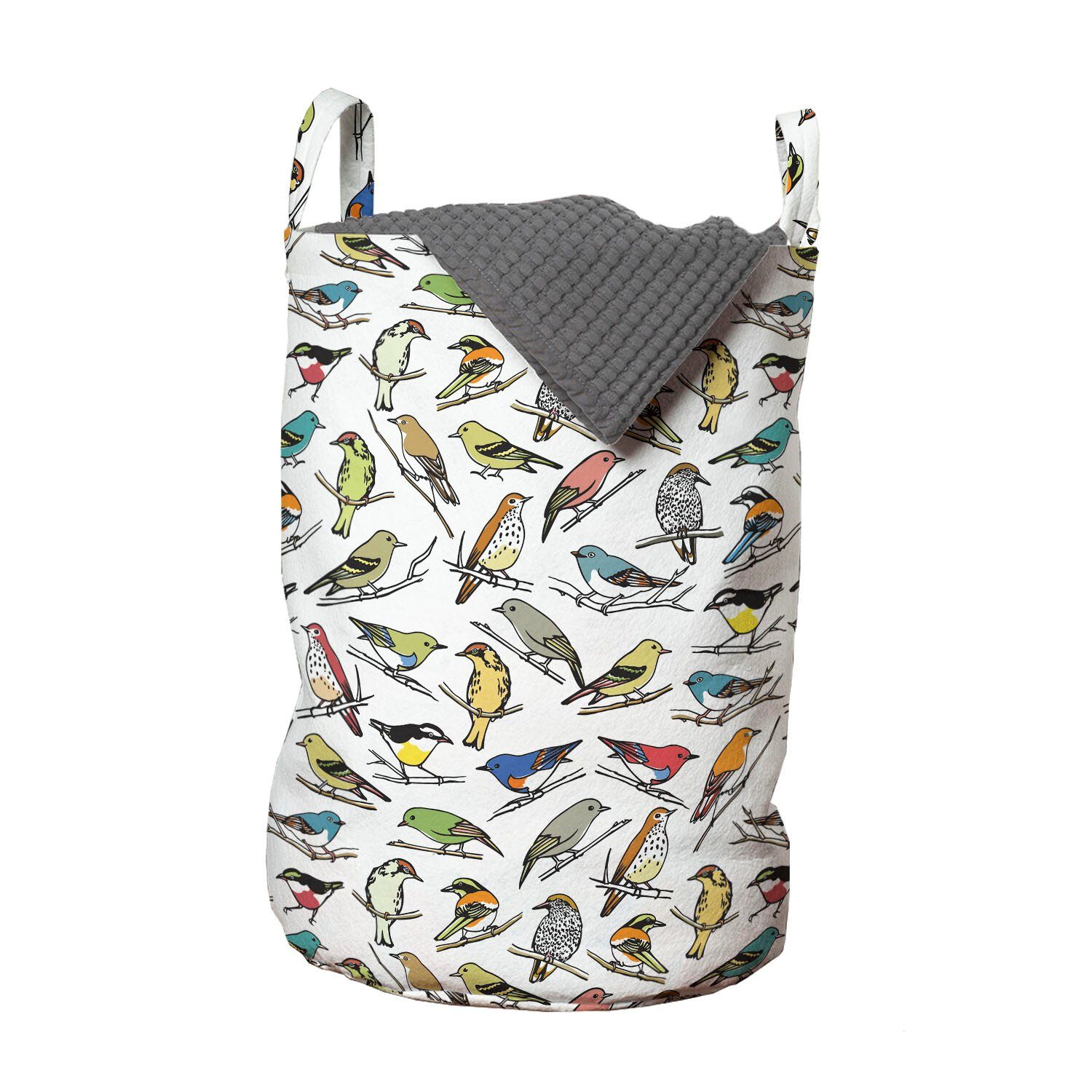 Abakuhaus Wäschesäckchen Wäschekorb mit Griffen Kordelzugverschluss für Waschsalons, Tiere Bunte Verschiedene Vögel
