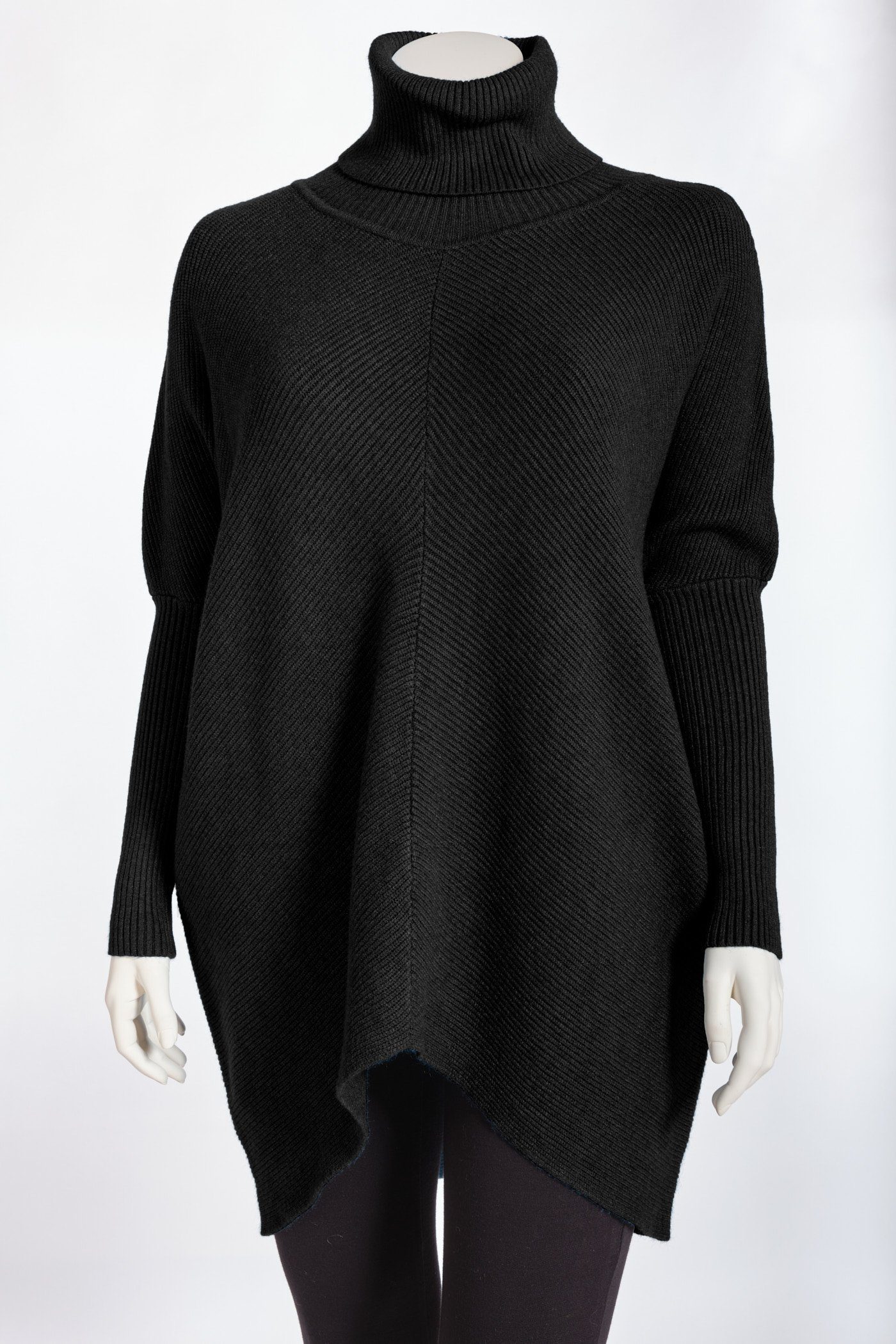 PEKIVESSA Longpullover Oversized Rollkragenpullover hinten Fledermausärmel langer schwarz Damen (1-tlg) länger