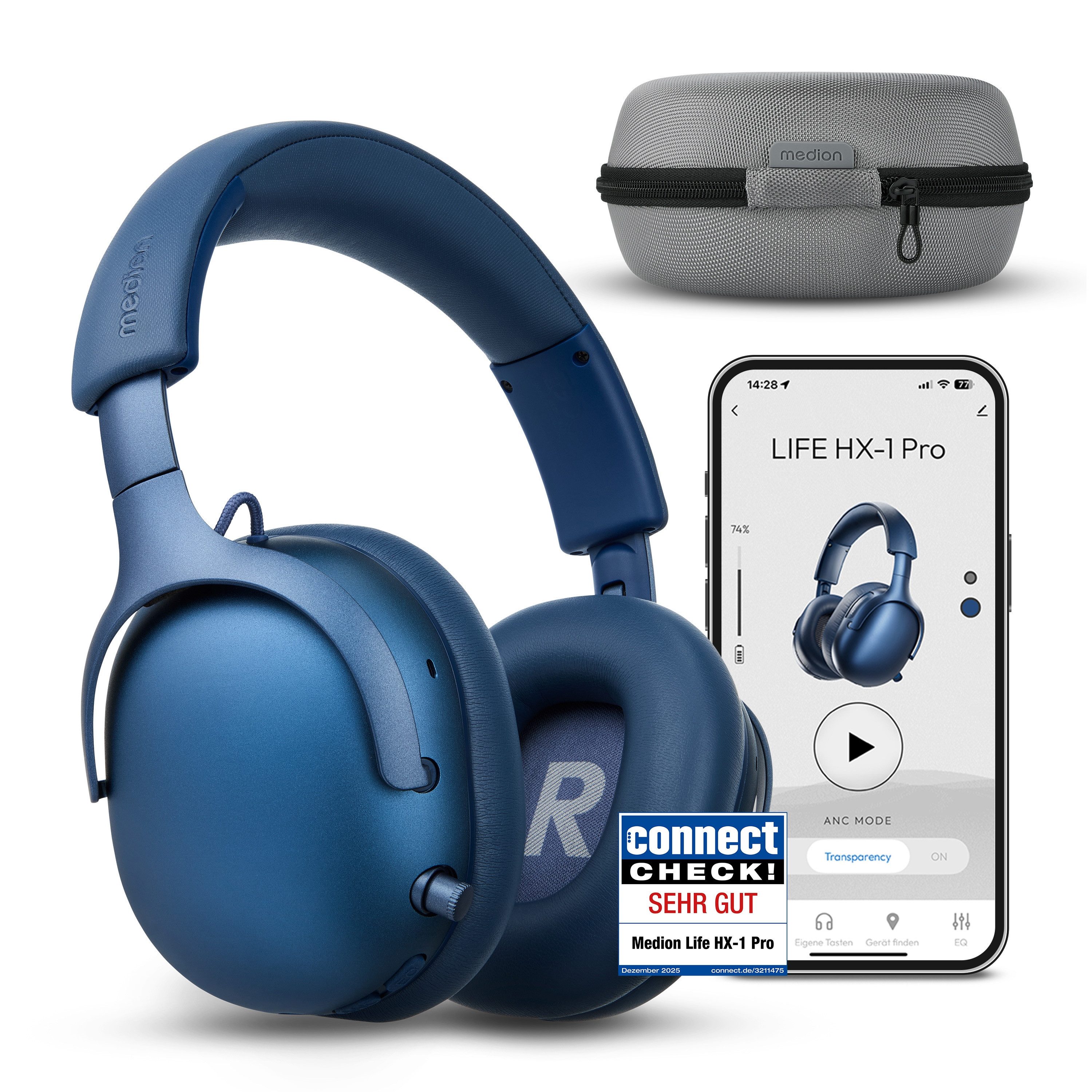 Medion® LIFE HX-1 Pro Over Ear-Kopfhörer (MD43772) Kopfhörer (An/Aus Anzeige, Austauschbare Ohrpolster, AUX-Eingang, Bluetooth, Drahtlos, Drehbare Ohrmuscheln, Integrierte Akku, LED-Beleuchtung, Spritzwasserschutz, USB-Ladefunktion, Bluetooth 6.0)
