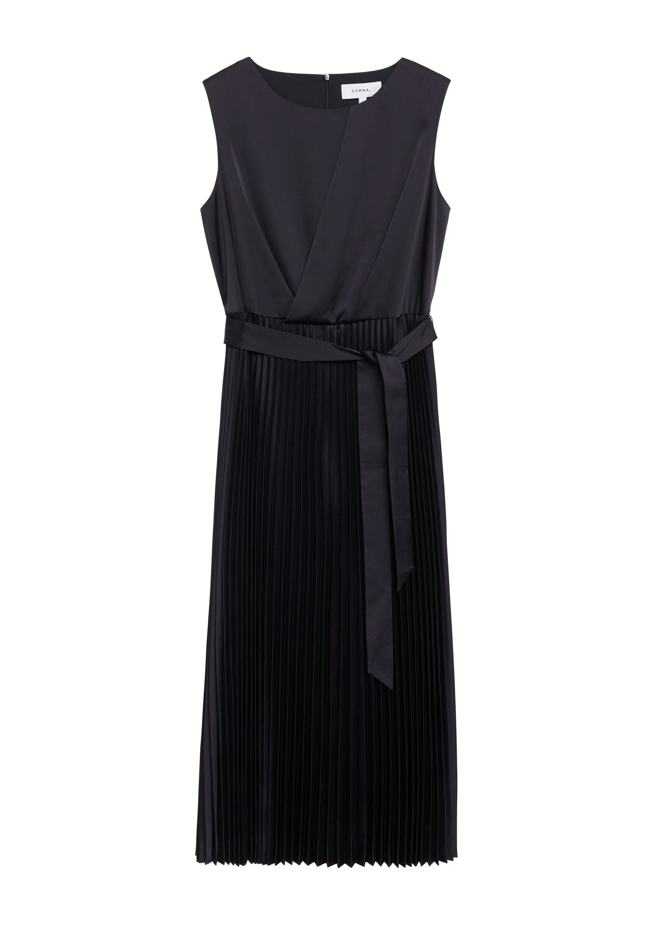 comma Midikleid Kleid Satinkleid mit Plissée-Rock