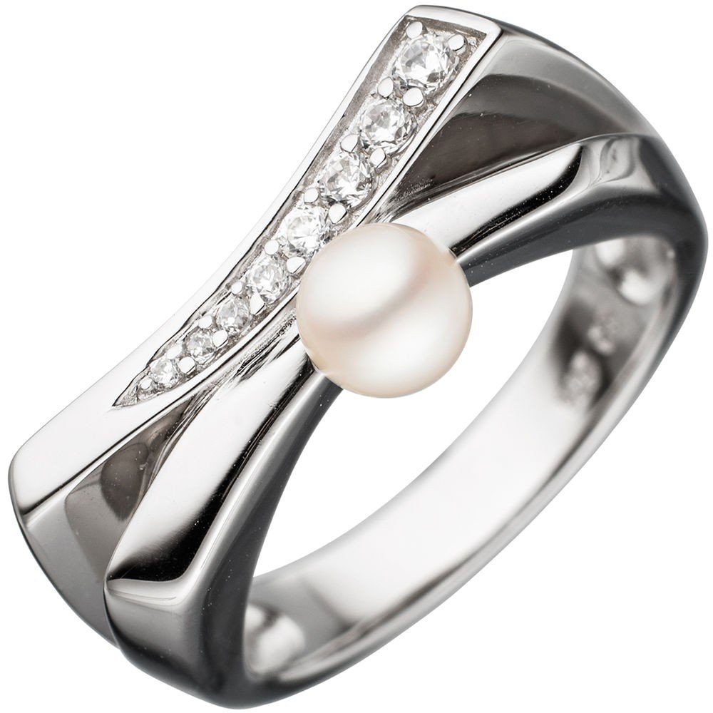 Schmuck Krone Silberring Ring mit Perle & Zirkonia weiß, 925 Silber, Silber 925