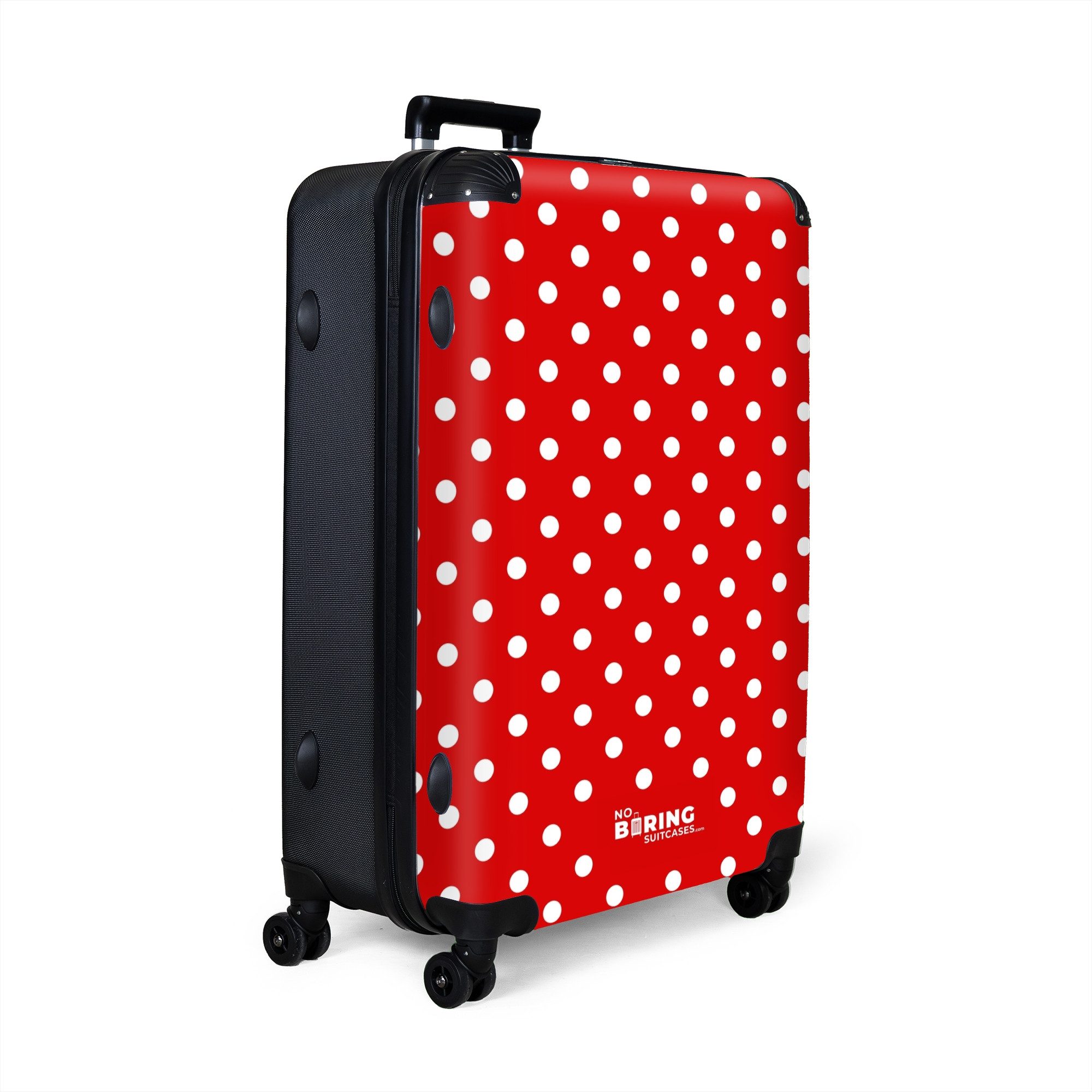 NoBoringSuitcases.com© Hartschalen-Trolley Weiße Punkte auf rotem günstig online kaufen