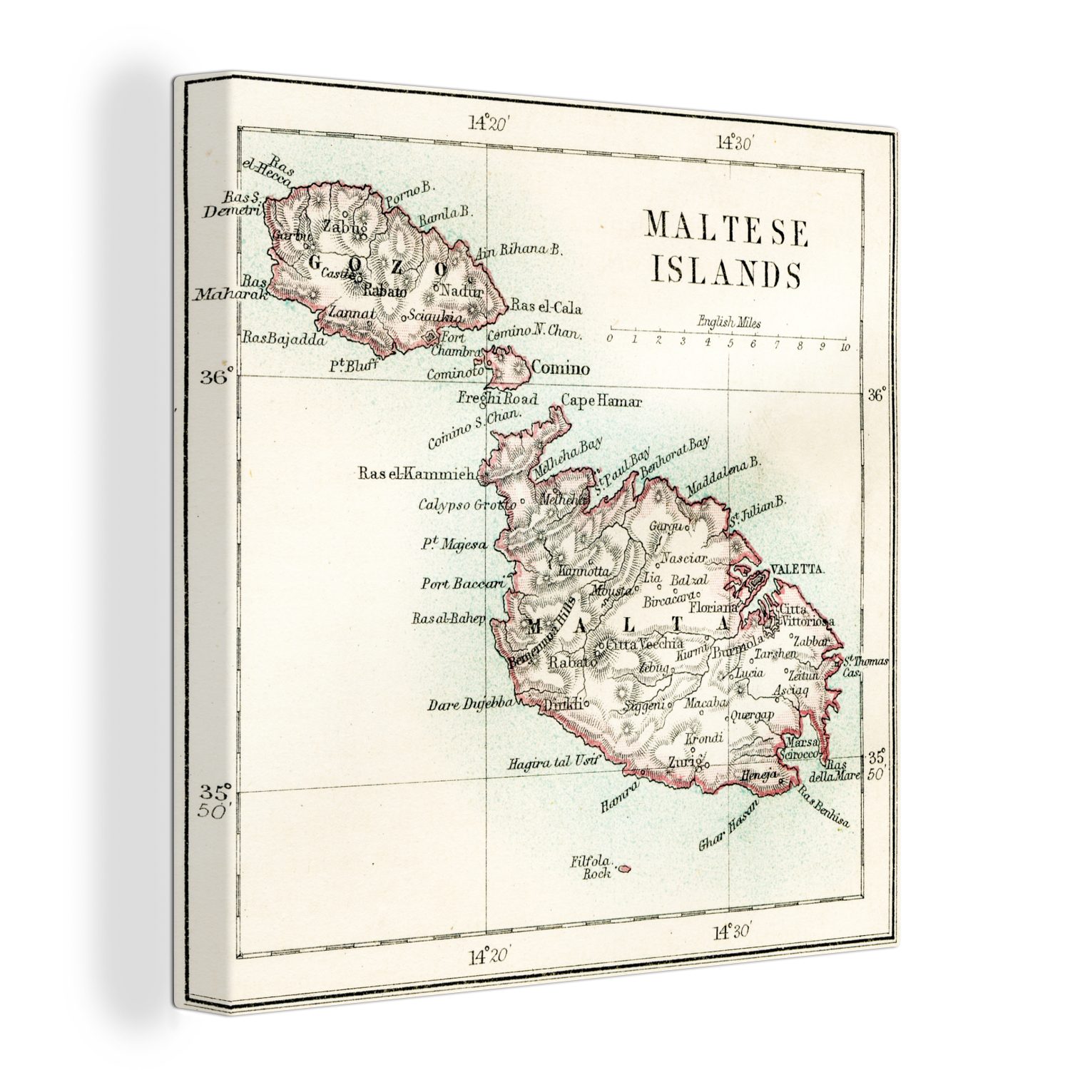 OneMillionCanvasses® Leinwandbild Illustration der alten Karte von Malta, (1 St), Leinwand Bilder für Wohnzimmer Schlafzimmer