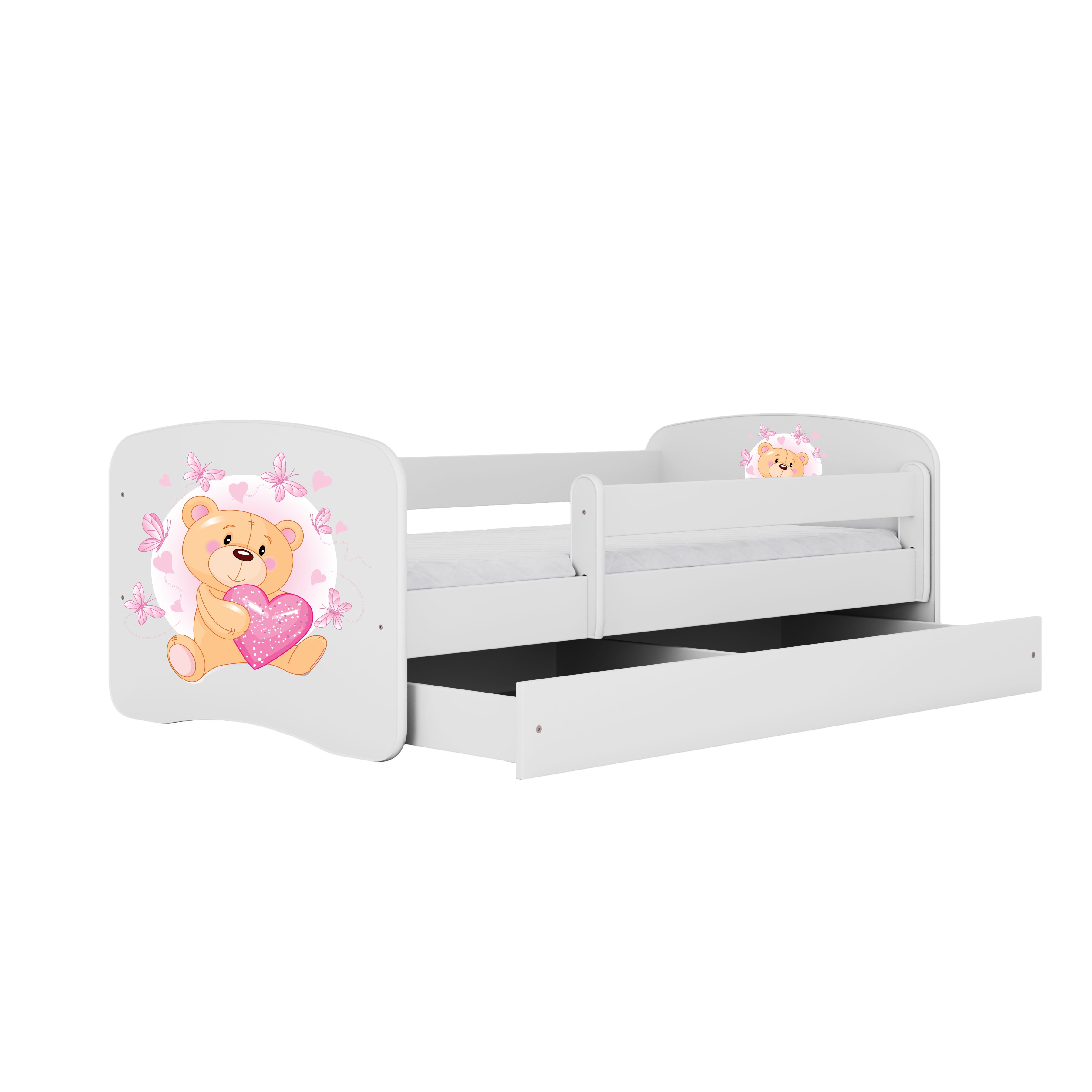 Raumhirsch Furniture Kinderbett 70x140, 80x160, 80x180 cm - Komplettset mit Matratze & Schublade (Bett für Mädchen, Einzelbett Kinder 2–12, mit Rausfallschutz & Lattenrost), verschiedene Farben & Designs