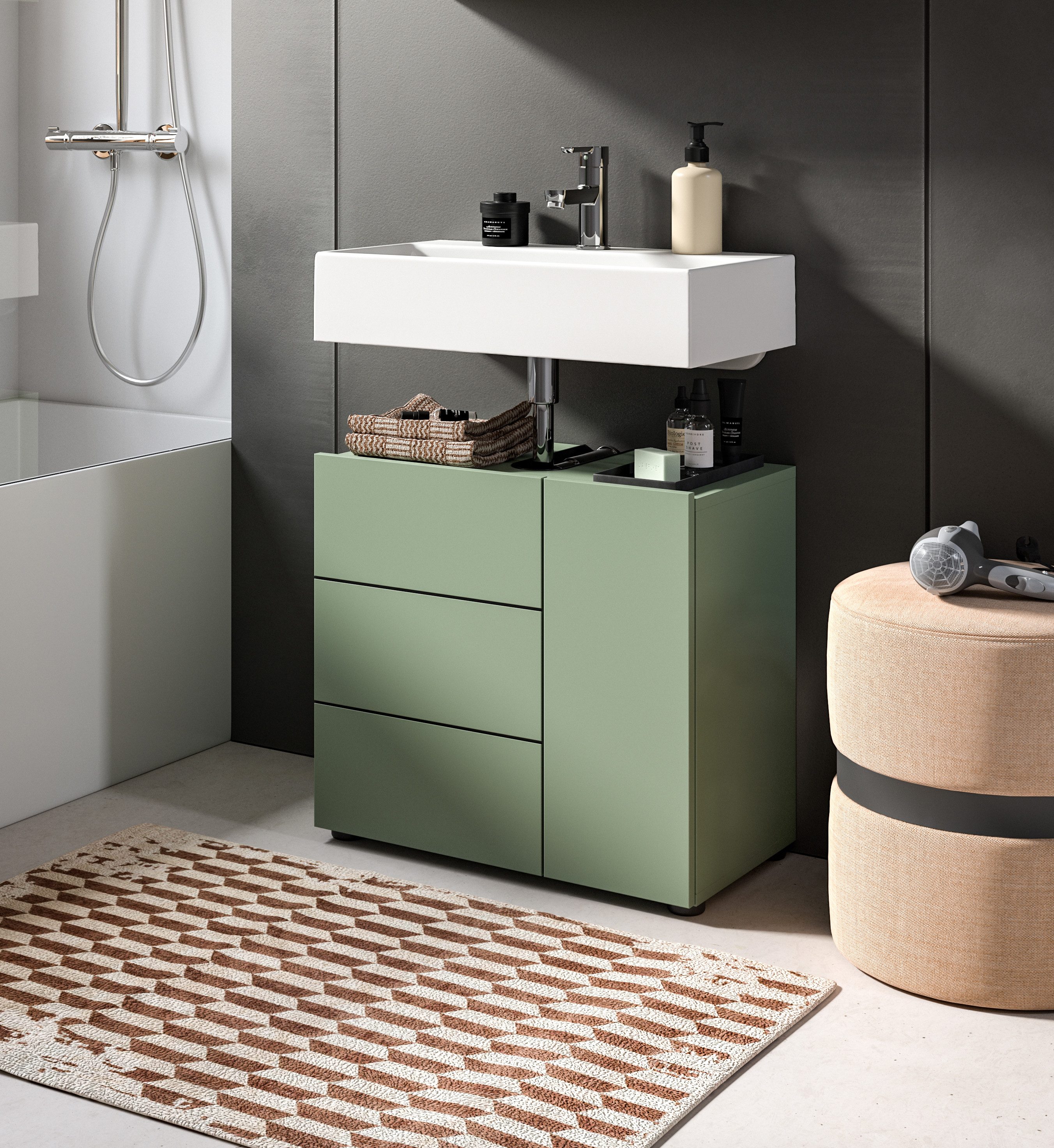 welltime Waschbeckenunterschrank BIEL, Breite: 60 cm, 2 Türen, 2 Fächer, Siphonausschnitt (1-St) Waschbeckenunterschrank, Unterschrank, WBU, Badezimmer, Bad
