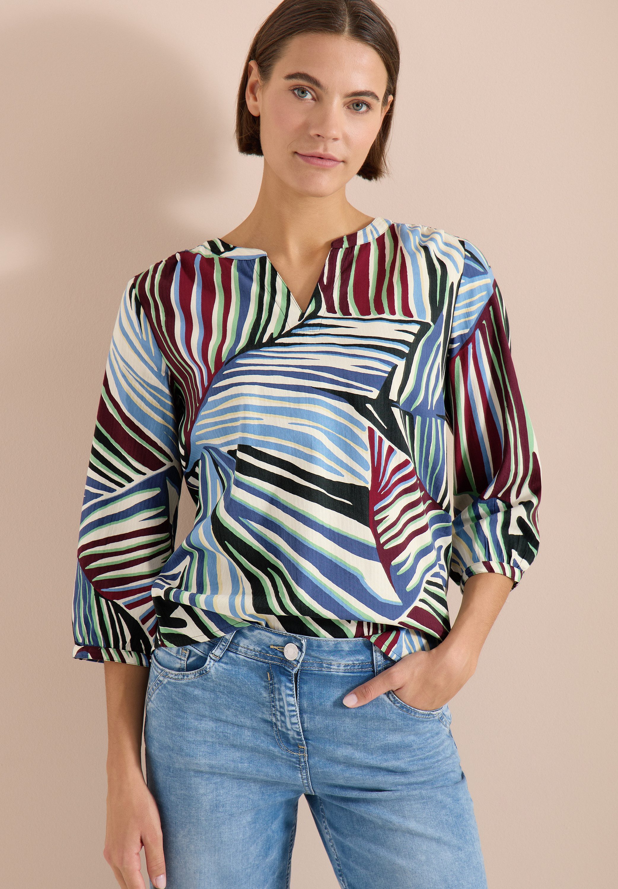 CECIL Druckbluse 3/4-Arm Seersucker-Bluse mit grafischem Multicolor Muster
