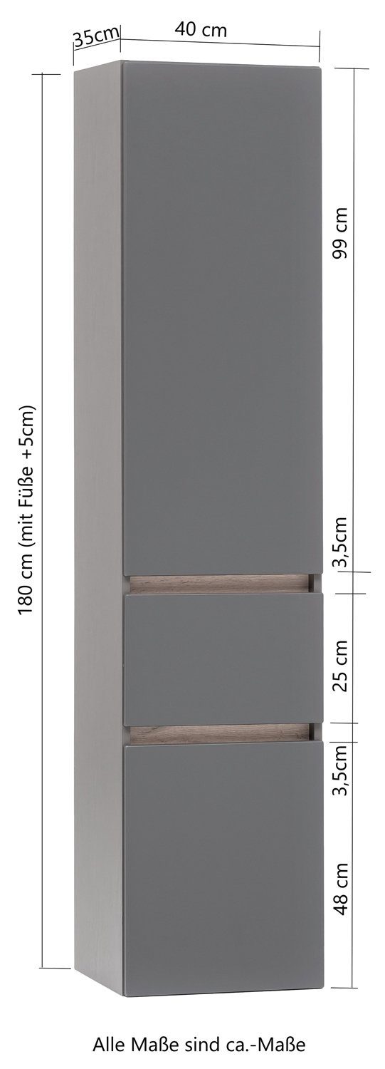 Schublade HELD 1 Eiche MÖBEL Graphit 180 Wotan Türen, x Dekor, 2 H cm 40 VILLACH, B Hochschrank Dekor, cm,