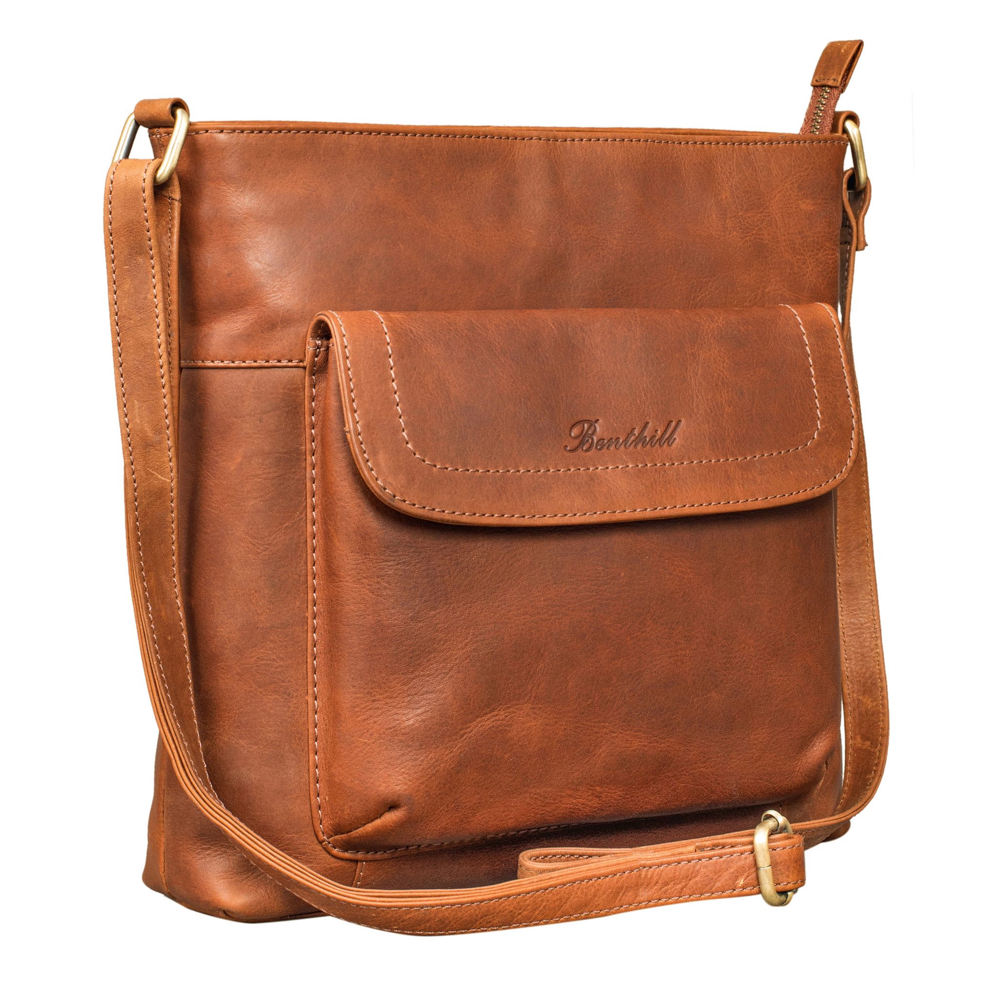 Benthill Umhängetasche Damen Echt Leder Shopper Ledertasche Handtasche Vintage Schulterbeutel, Schultergurt / Umhängegurt Reißverschlussfach
