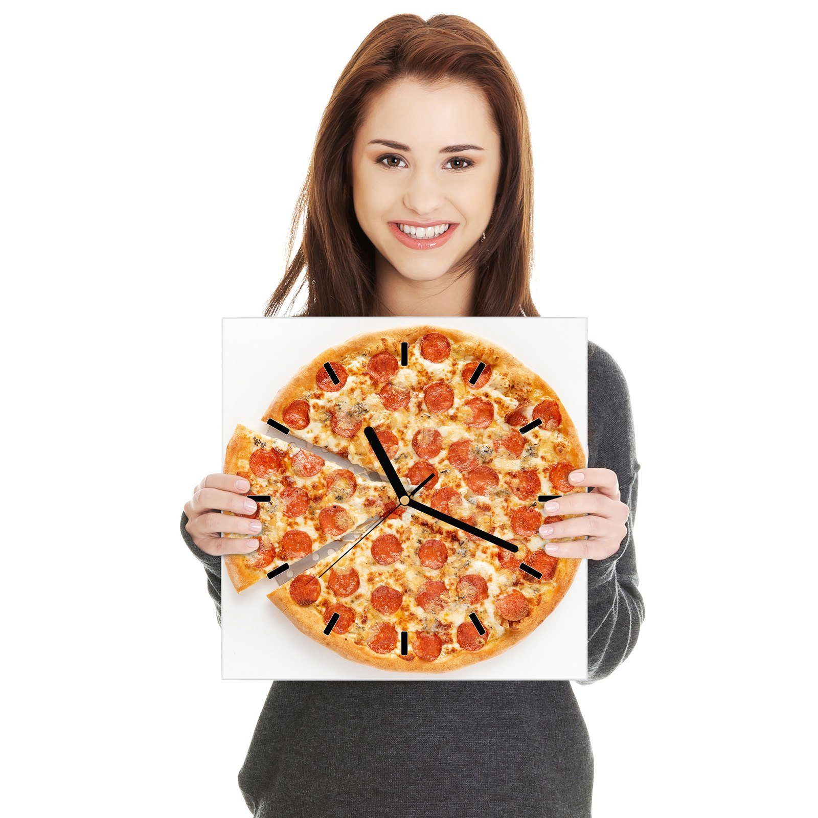 mit Gute x Glasuhr Pizza Wanduhr Wanduhr Motiv 30 30 cm Primedeco Größe Wandkunst