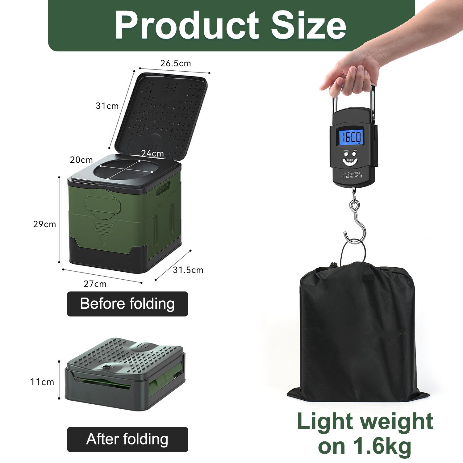 OSTWOLKE Campingtoilette mit Beutel & Deckel 150KG Outdoor-Toilette tragbare Mobile Campingklo, (1-St), faltbar