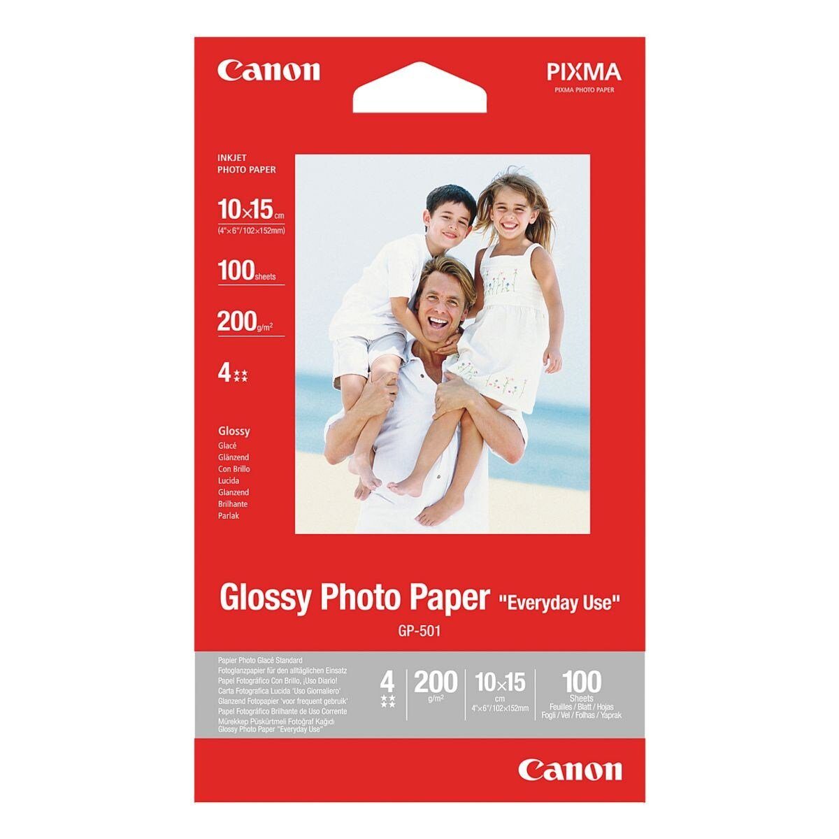 Canon Fotopapier Glossy Photo Paper, Format 10x15 cm, glänzend, 200 g/m²,  100 Blatt