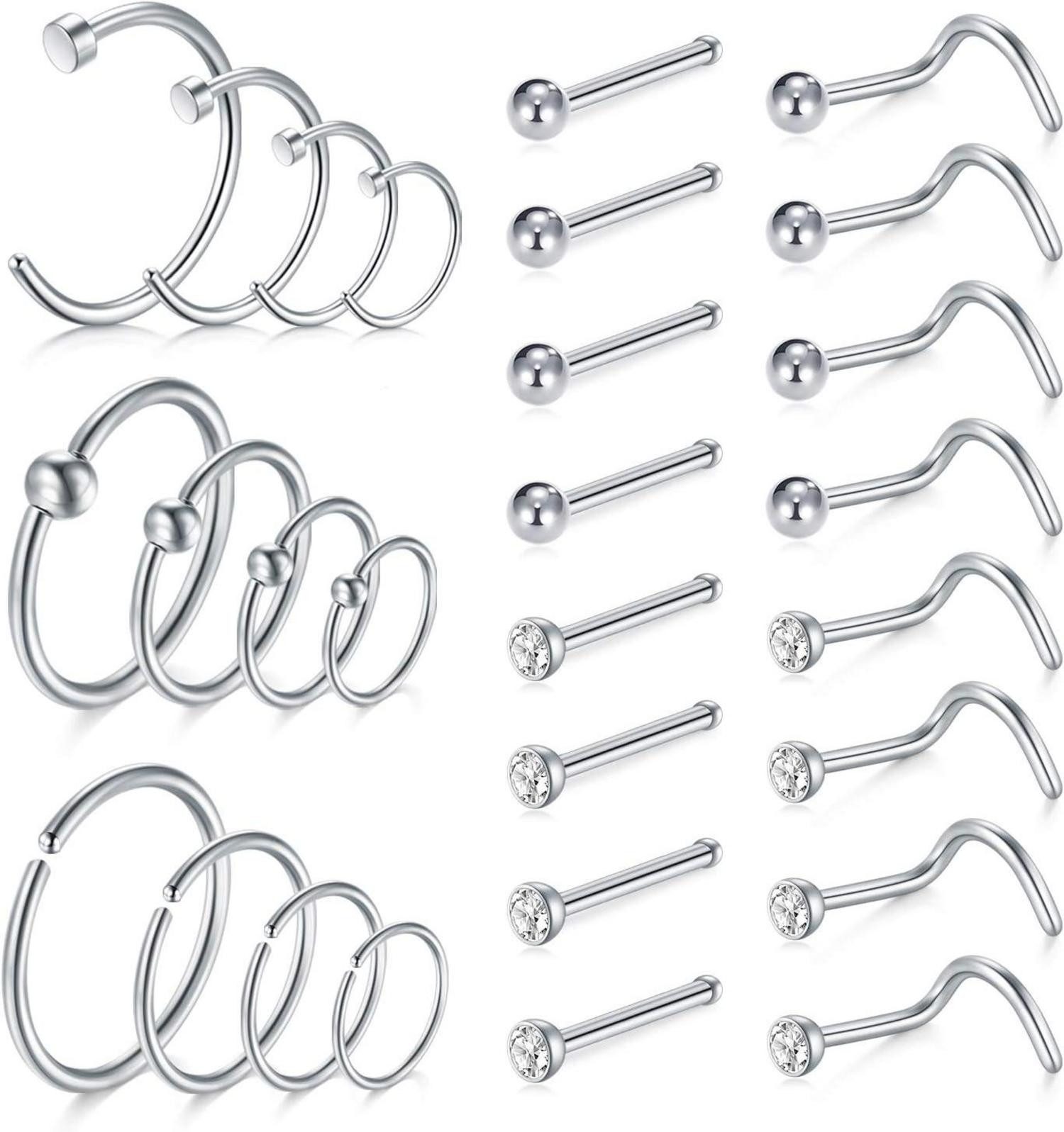 Nasenpiercing Nasenpiercing Stecker Edelstahl Gewindelos 18G 20G Nostril Piercing
